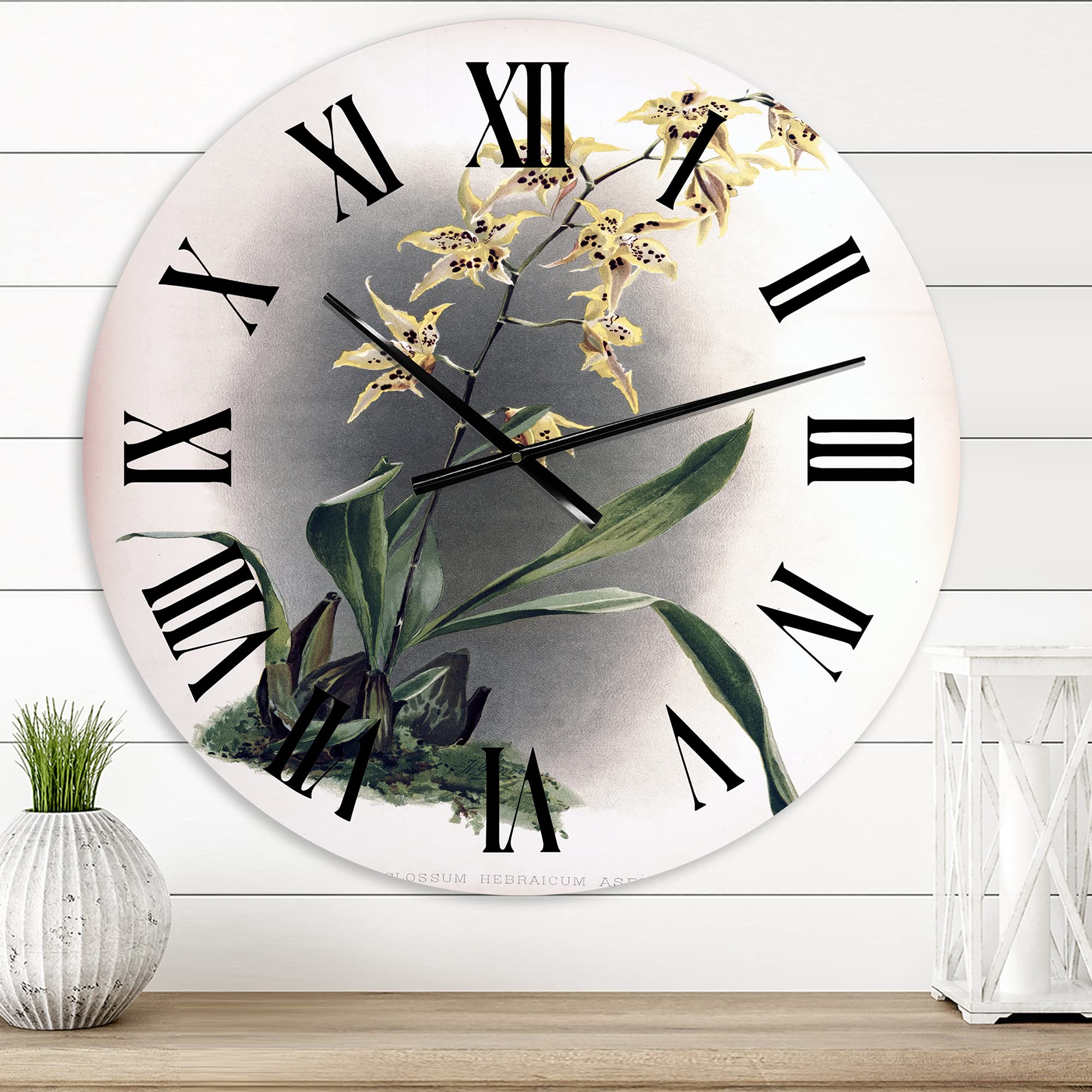 Vintage Orchid Flower Wall Clock - Large Floral Botanical Wall Decor for Living Room, Bedroom & Office | Silent Non-Ticking Mechanism, Perfect for Home & Workspace Decor