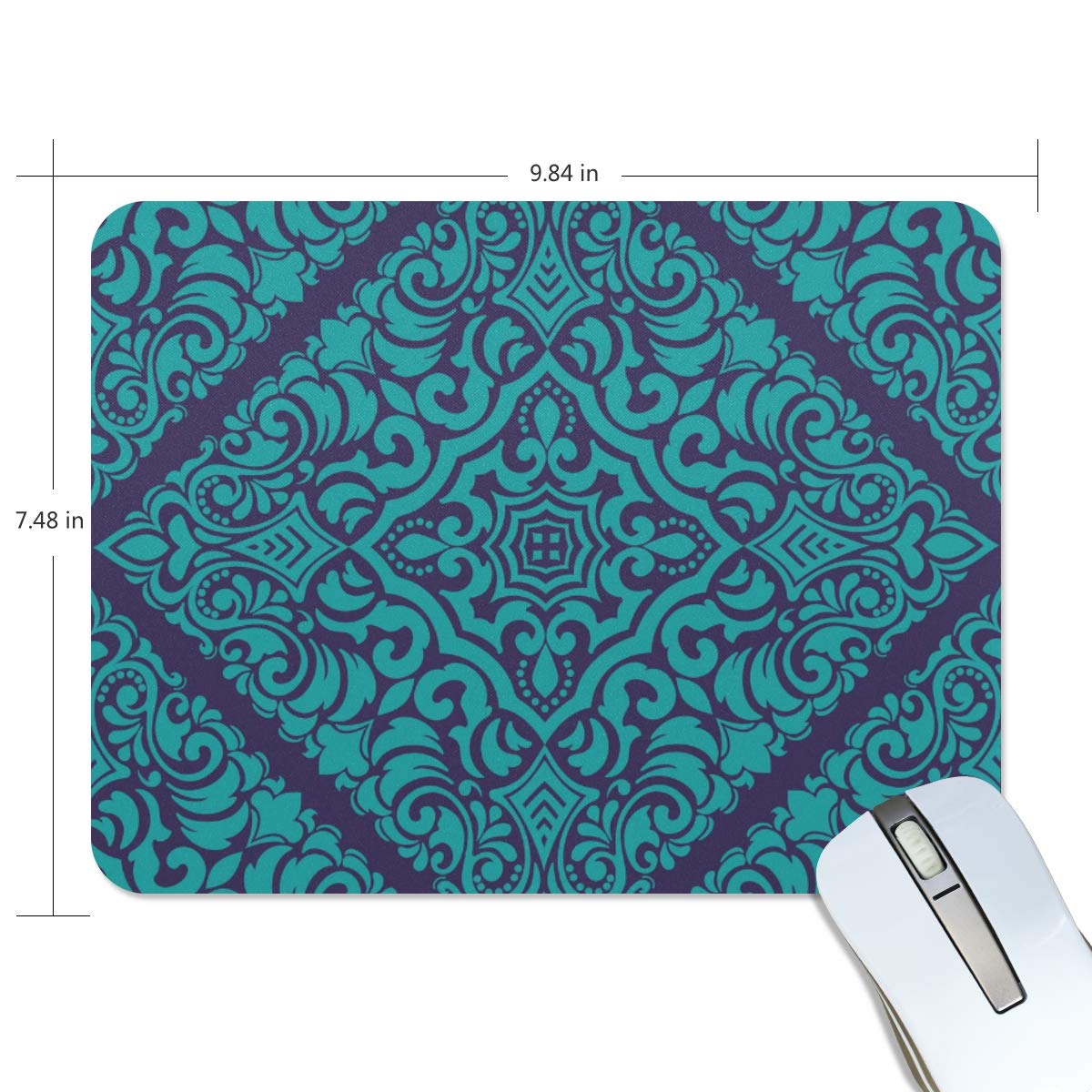 Premium Gaming Mouse Pad - Peacock Blue Boho Floral Design Non-Slip Desk Mat (7.5