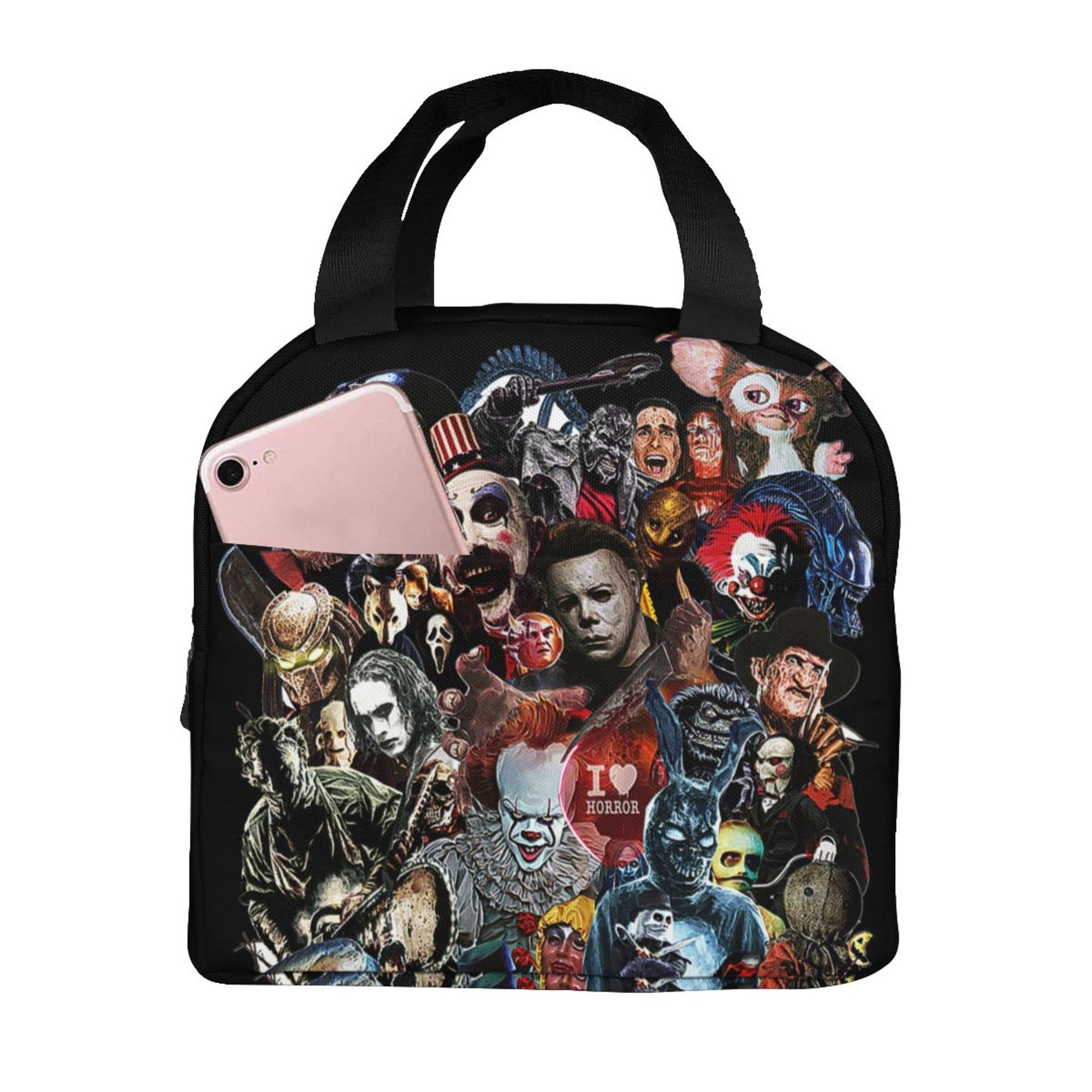 Horror Movie Themed Insulated Lunch Bag - Scary Character Reusable Tote for Men, Women, Boys & Girls - Perfect for Work, School, Picnics & Halloween Parties