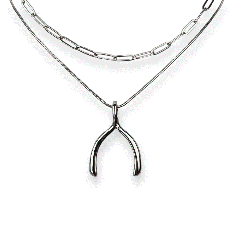 2-Part Necklace Base Stack - Necklet, Paperclip, AuraDel Drop & Wishbone Pendant Set | Layered Jewelry for Everyday Wear & Special Occasions