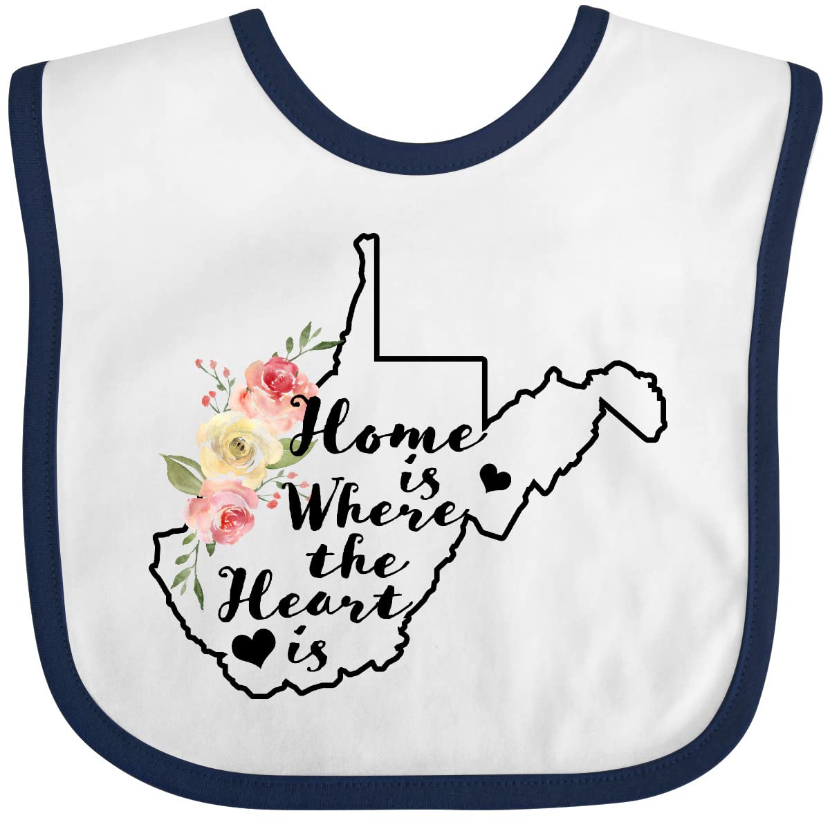 Inktastic West Virginia Home Is Where the Heart Is Watercolor Baby Bib - Soft & Absorbent for Feeding, Playtime & Photo Shoots