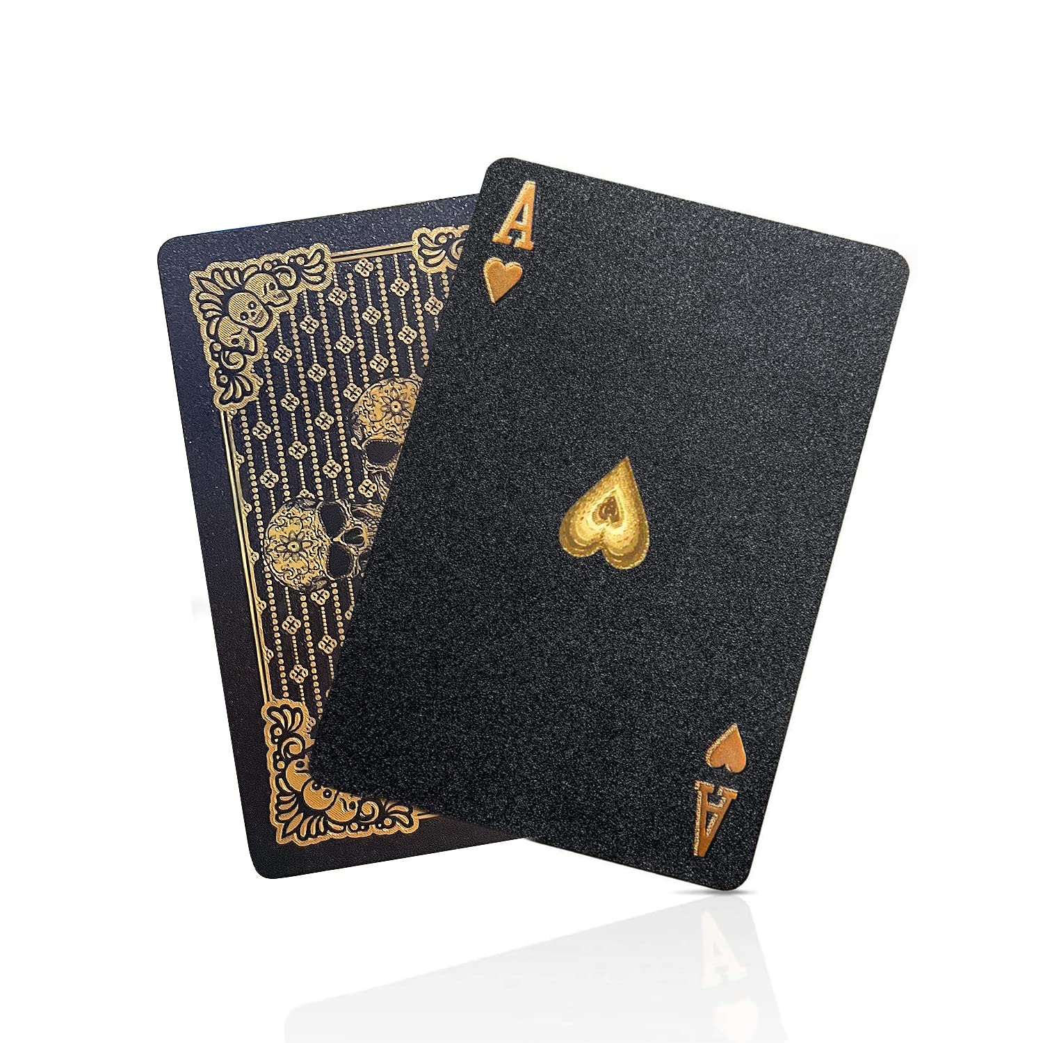 Premium Diamond Waterproof Black Playing Cards - HD Poker Deck with Gold Skull Design for Casino, Magic Tricks & Game Nights