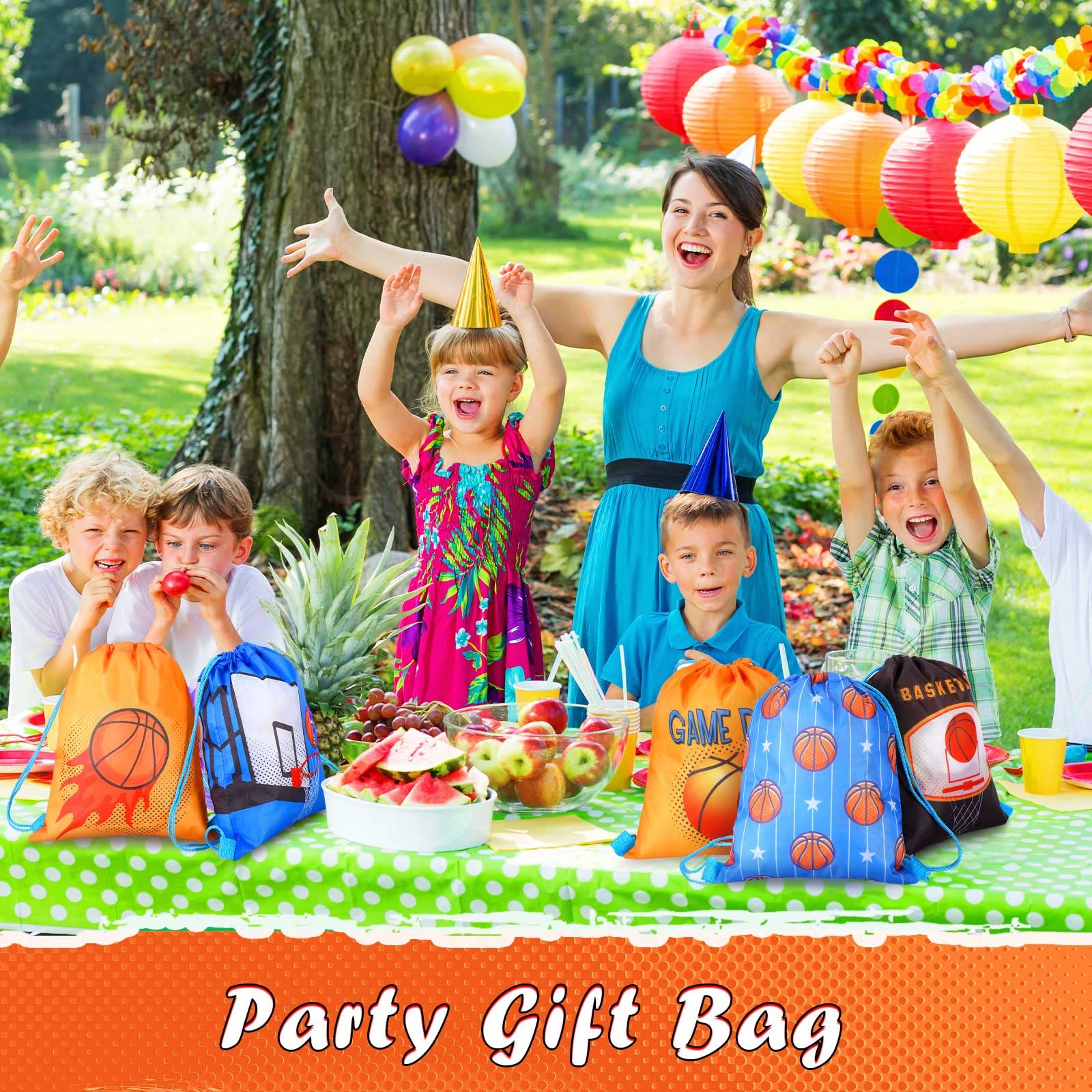 12 Pack Basketball Party Favor Bags - Sports Themed Drawstring Gift Bags for Birthday Parties, Team Events & Gym Workouts - Durable Backpack Candy Bags for Kids & Adults - Perfect for Basketball Gifts, Travel & Sports Supplies