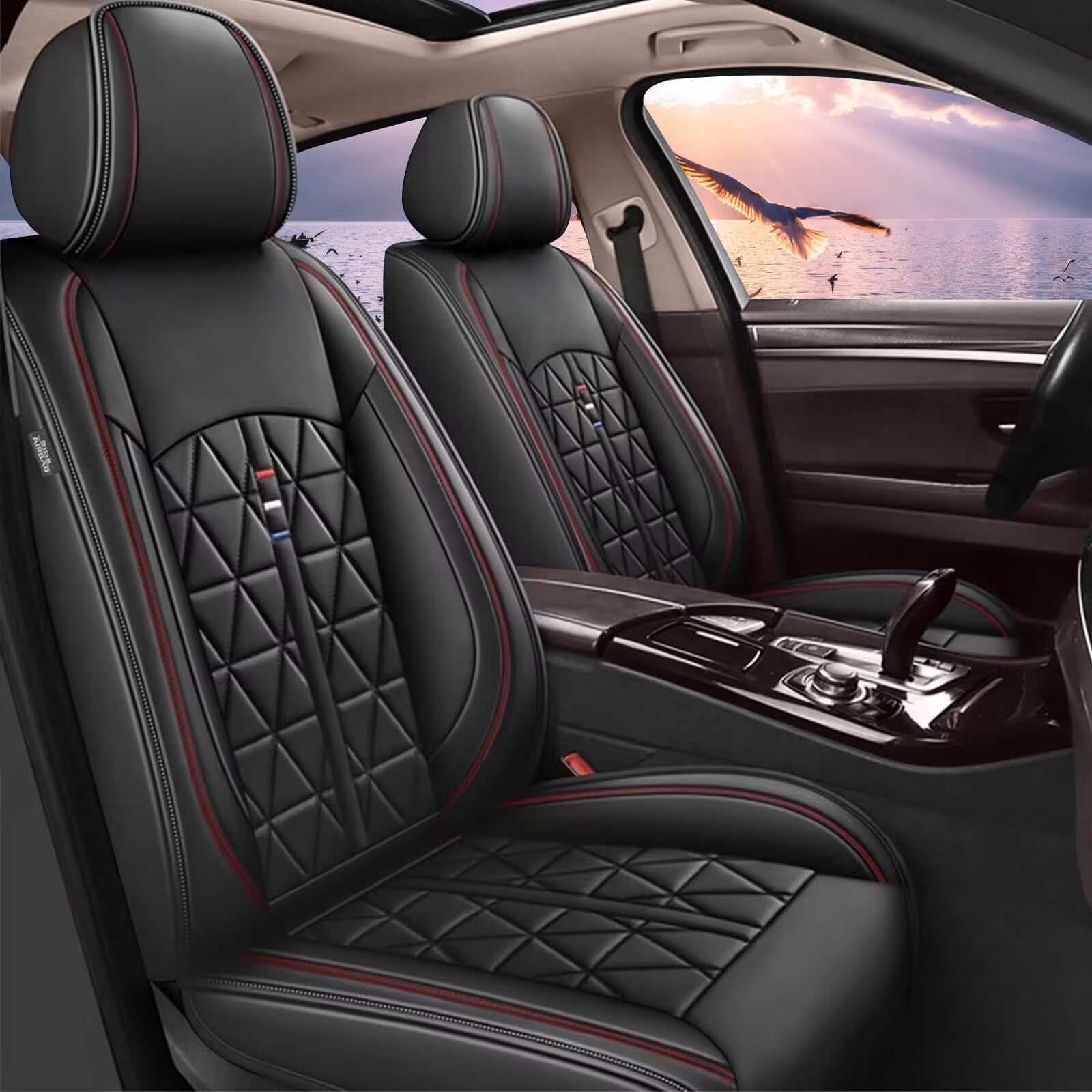 Premium Leather Waterproof Front Seat Covers for Ford Maverick 2022-2025 - Black Car Seat Protectors (2-Piece Set) | Perfect for Daily Commuting, Road Trips & Pet-Friendly Vehicles