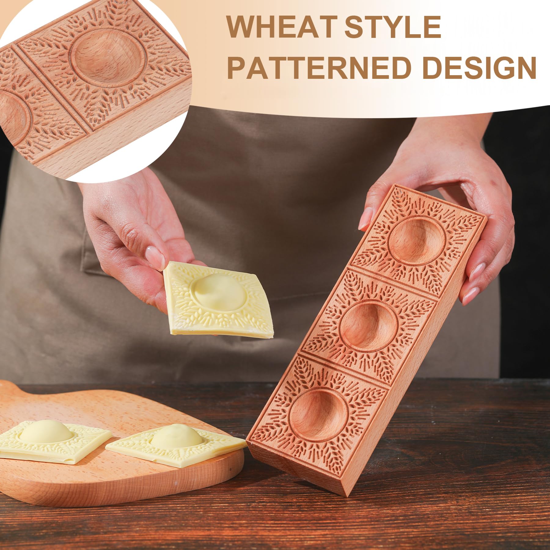 Handmade Wooden Pasta Ravioli Maker - Double Sided Sunburst & Wheat Pattern Ravioli Mold - 2-in-1 Kitchen Tool for Fresh Homemade Pasta - Perfect for Italian Cooking, Dinner Parties & Gift Giving