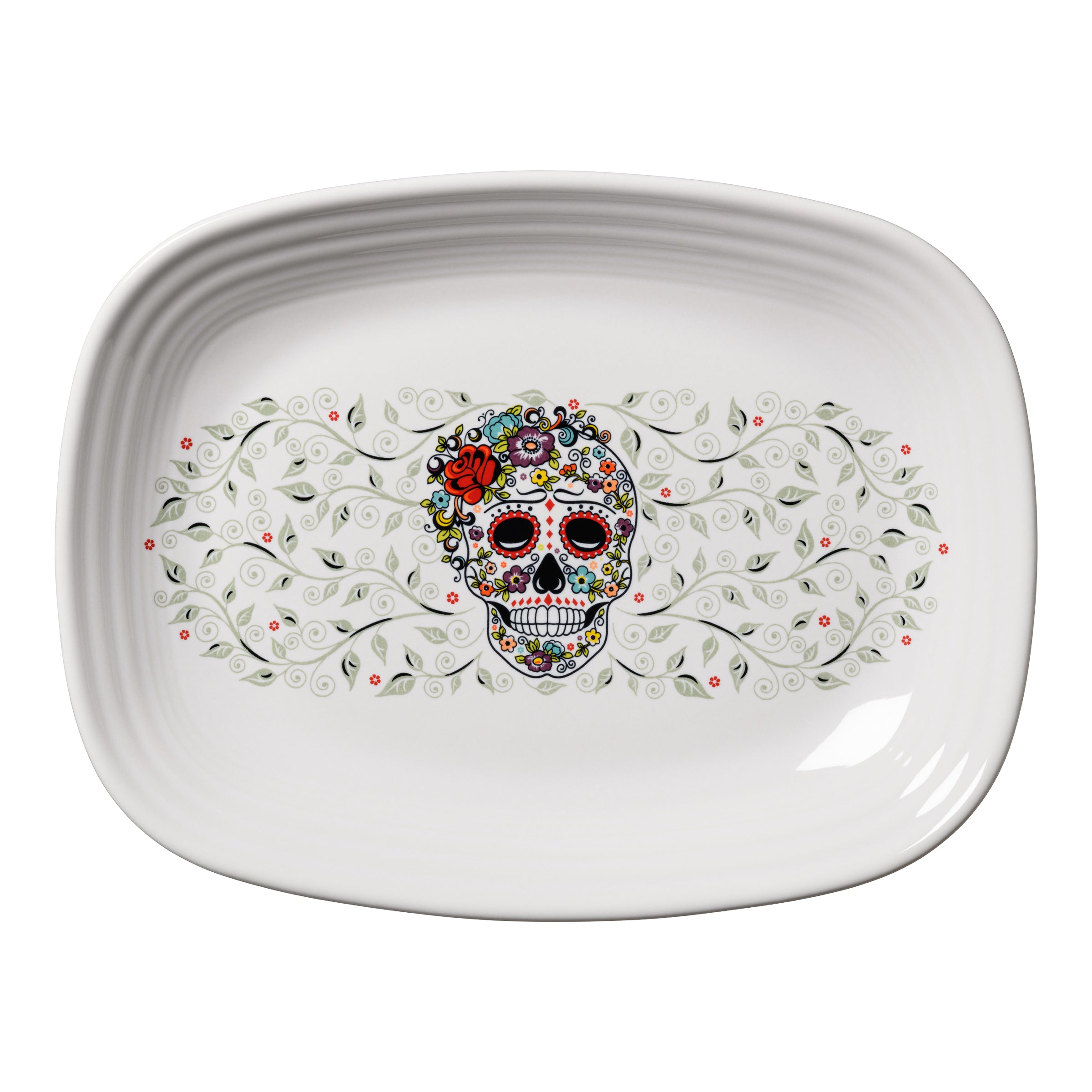 Skull and Vine Sugar 12 Inch Large Rectangular Platter - Perfect for Halloween Party Decor, Gothic Dining, and Themed Serving Tray