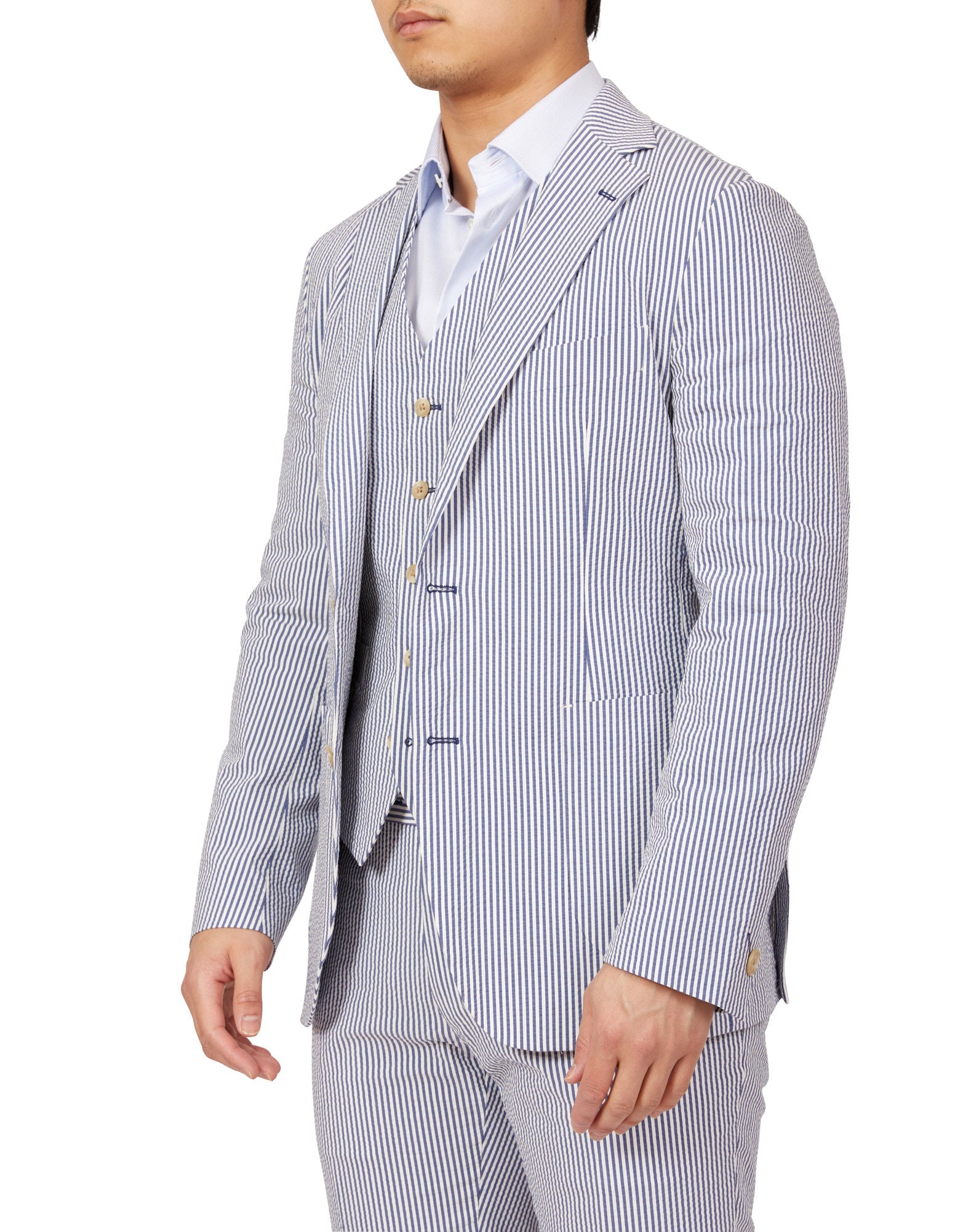 HENRY SARTORIAL Orleans Seersucker Blended Cotton Jacket - Navy/White - Regular Fit | Lightweight Summer Blazer for Men | Perfect for Weddings, Office & Outdoor Events
