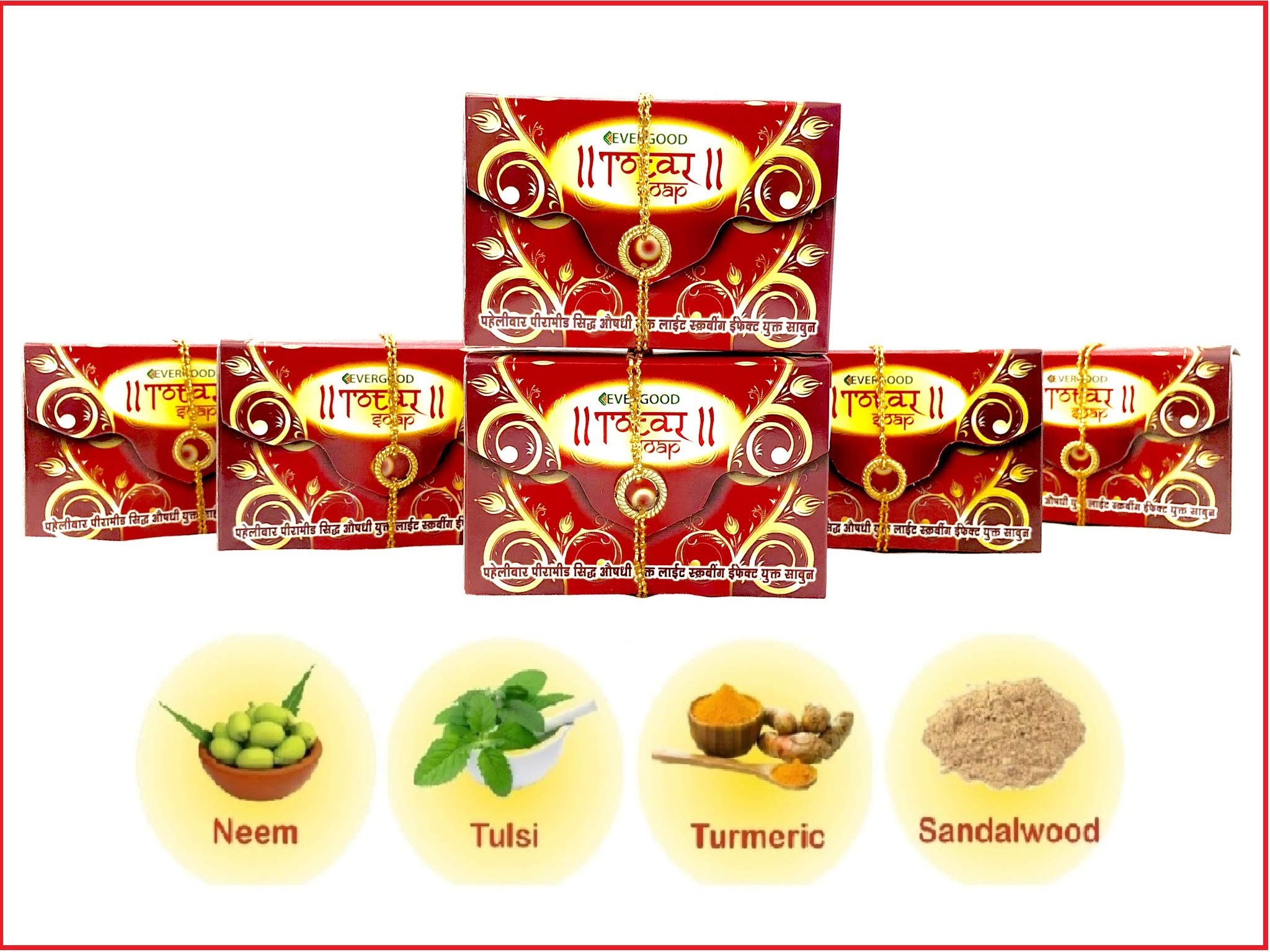 EVERGOOD Total Ayurvedic Skin Soap with Neem, Basil Oil, Sandalwood & Turmeric - Natural Herbal Cleansing Bar for Acne, Eczema & Healthy Skin Care (Pack of 1) - Perfect for Daily Face & Body Wash Routine