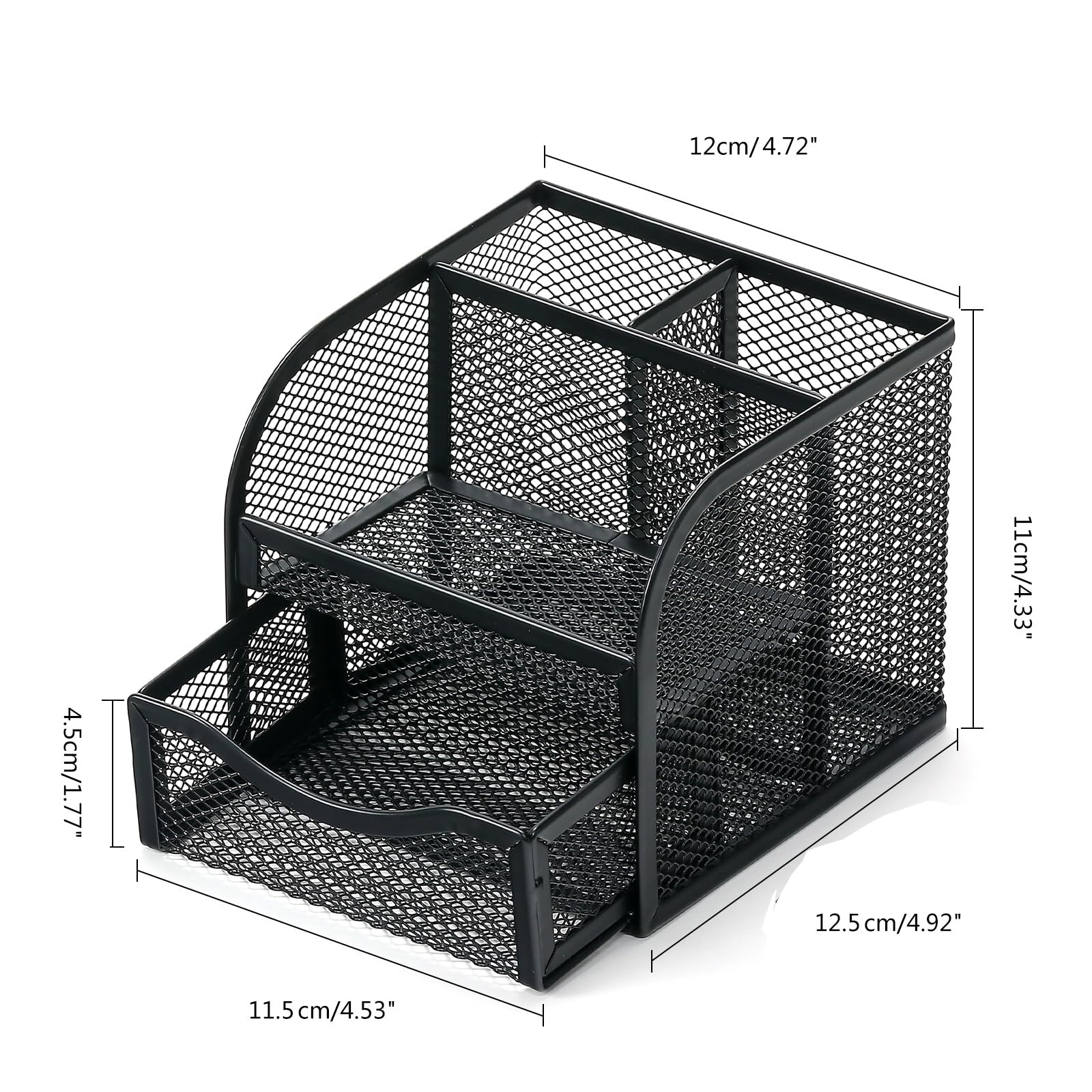 BAIMOQI Metal Pen Holder with Sliding Drawer - Space Saving Desk Organizer for Office & Home Use