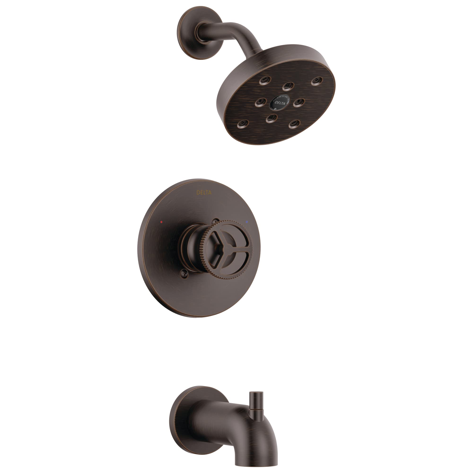 Delta Faucet Trinsic 14 Series Oil Rubbed Bronze Tub and Shower Faucet Set with H2Okinetic Shower Head - Complete Shower Trim Kit & Bathtub Fixtures in Venetian Bronze T14458-RB (Valve Not Included) - Perfect for Modern Bathroom Renovations & Spa-Like Shower Experiences
