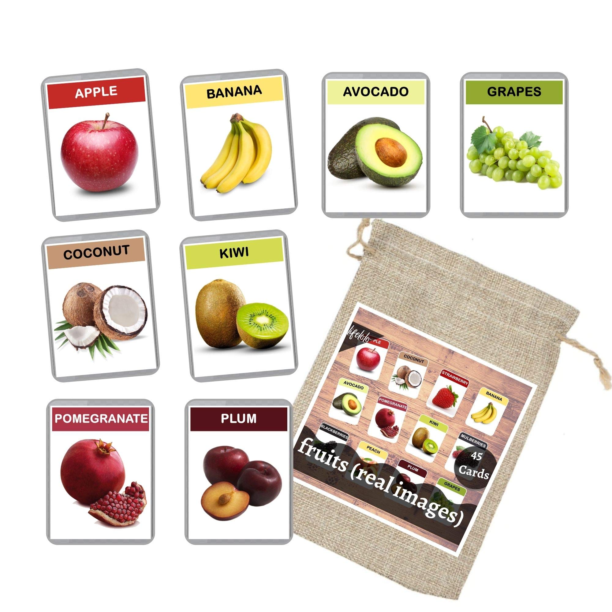 45 Laminated Fruits Flash Cards - Montessori & Homeschool Learning | Multilingual English Bilingual Flashcards (Telugu + English) | Perfect for Early Childhood Education & Language Development