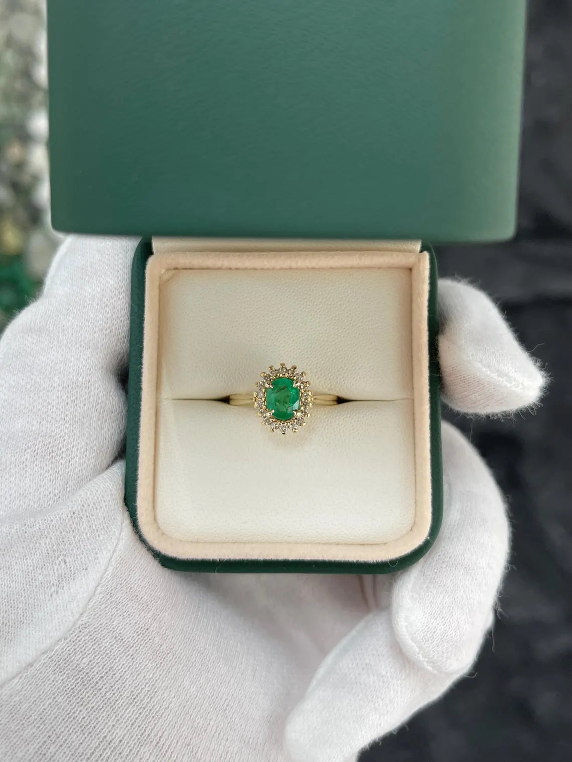 1.05 Carat Vivid Green Oval Emerald Halo Diamond Engagement Ring for Women - Elegant Wedding, Proposal & Anniversary Jewelry Gift