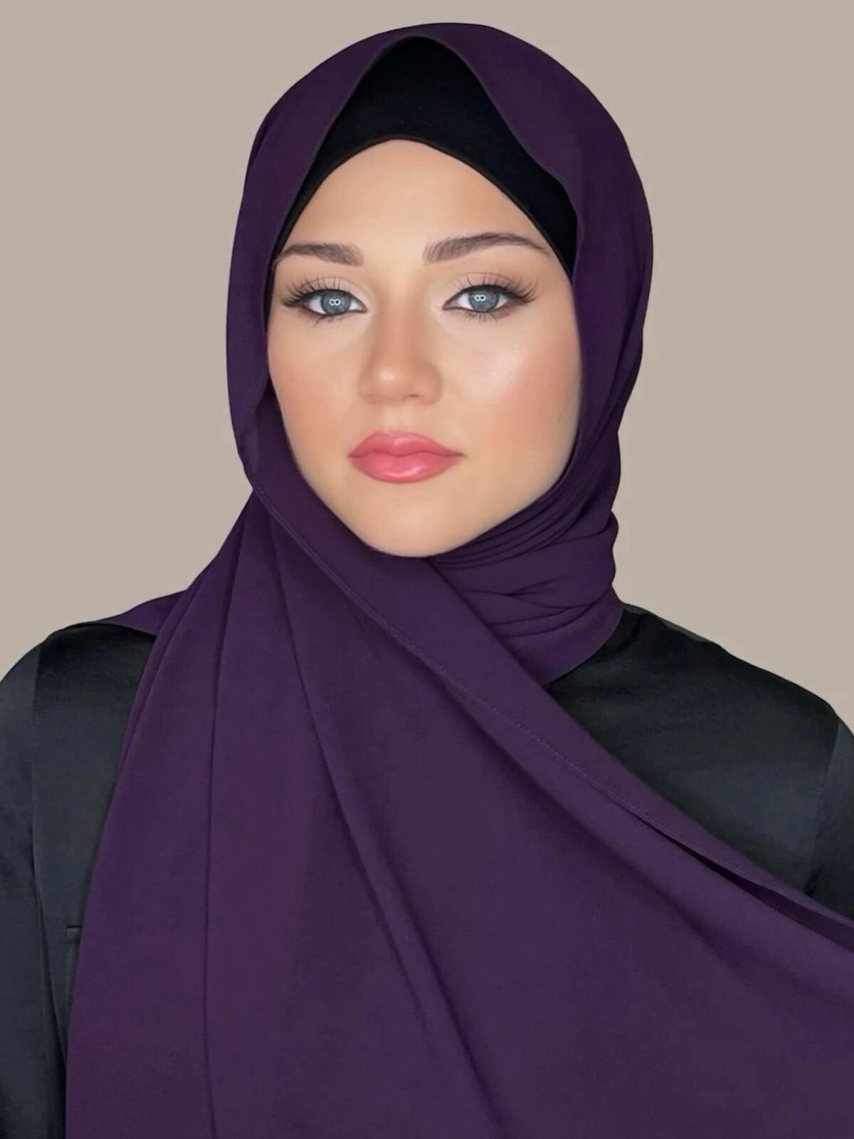 Elegant Plum Purple Chiffon Hijab Scarf - Lightweight & Breathable for Women - Perfect for Daily Wear, Prayer, and Special Occasions