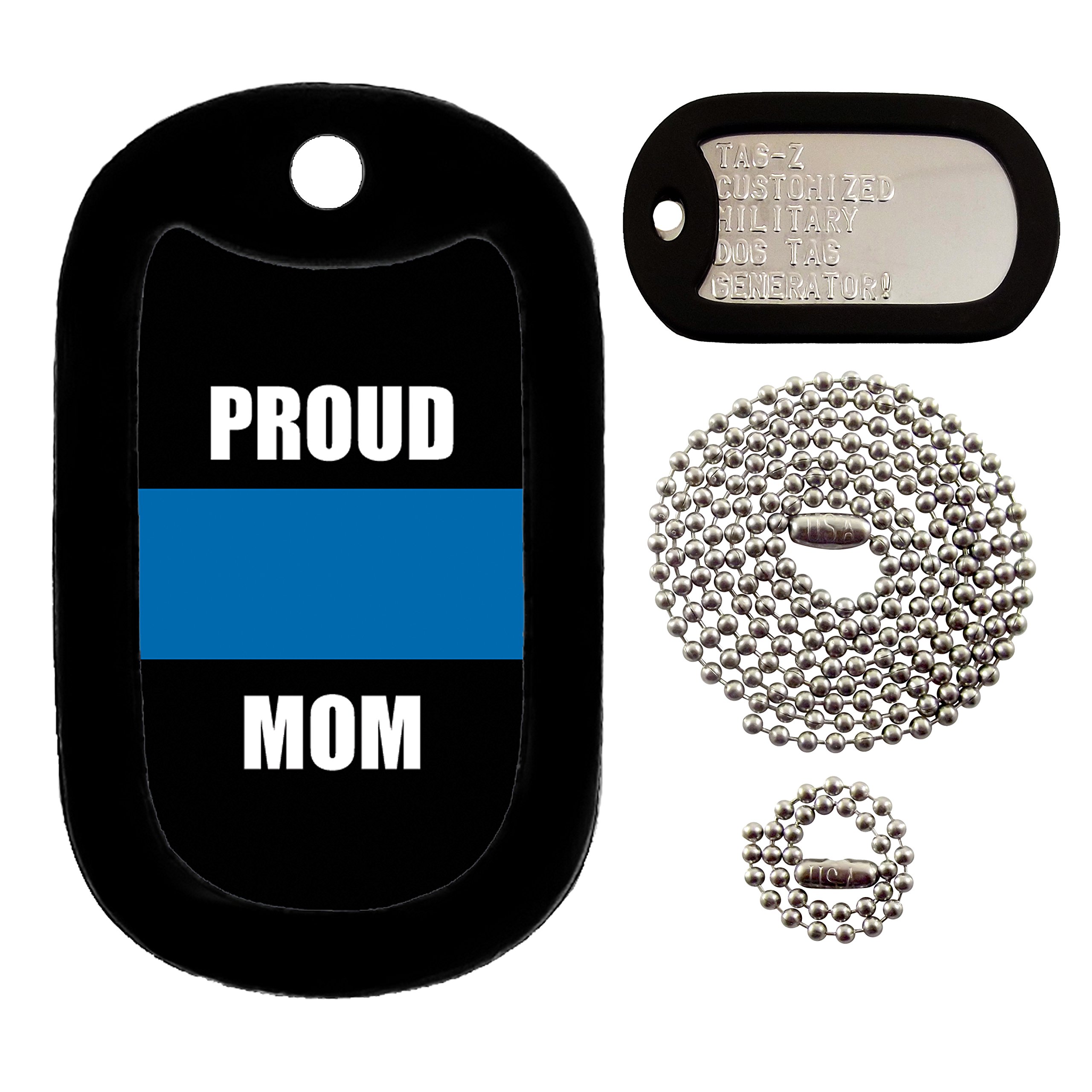 Custom Engraved Military Dog Tags - Personalized Blue Line Police Mom & Military ID Set for Law Enforcement, First Responders & Patriotic Gifts | Perfect for Memorial Day, Veterans Day & Everyday Wear