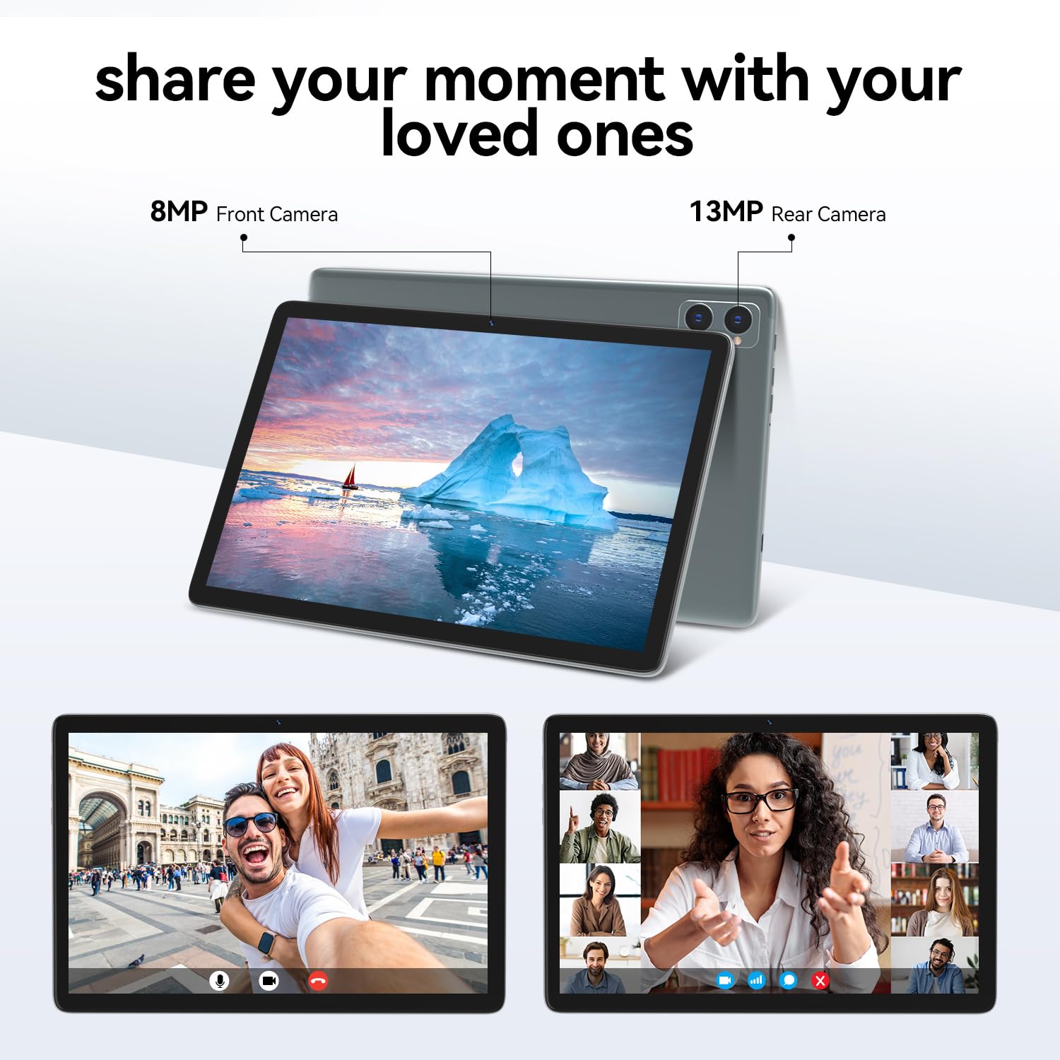2-in-1 Android Tablet with Keyboard - 10 Inch 128GB Storage, 8GB RAM, 1TB Expandable, Octa-Core Processor, 13+8MP Dual Camera, 5G WiFi, Bluetooth, GPS - Includes Foldable Case, Mouse & Stylus (Gray) - Perfect for Work, Study & Entertainment