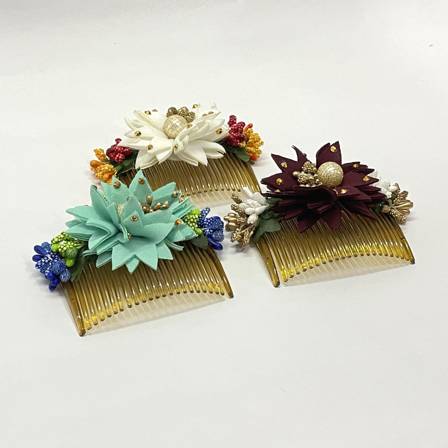 Elegant Bridal Side Flower Comb Hair Accessories Set - 3Pc Wedding Hair Clips for Bun & Updo Hairstyles | Perfect for Weddings, Parties & Special Occasions
