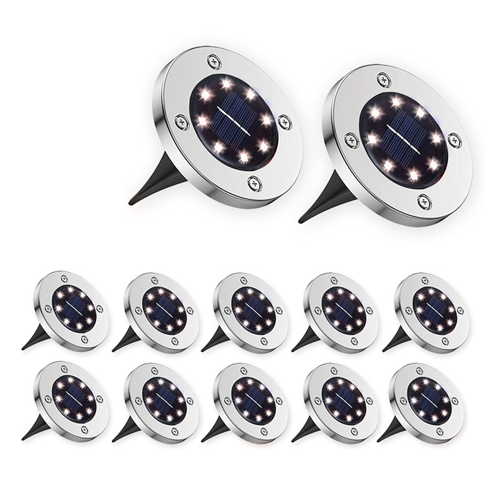12 Pack BAA Solar Ground Lights - 8 LED Solar Powered Disk Lights, Waterproof Outdoor Landscape Lighting for Yard, Deck, Lawn, Patio, Pathway & Walkway | Perfect for Garden, Driveway & Backyard Decor