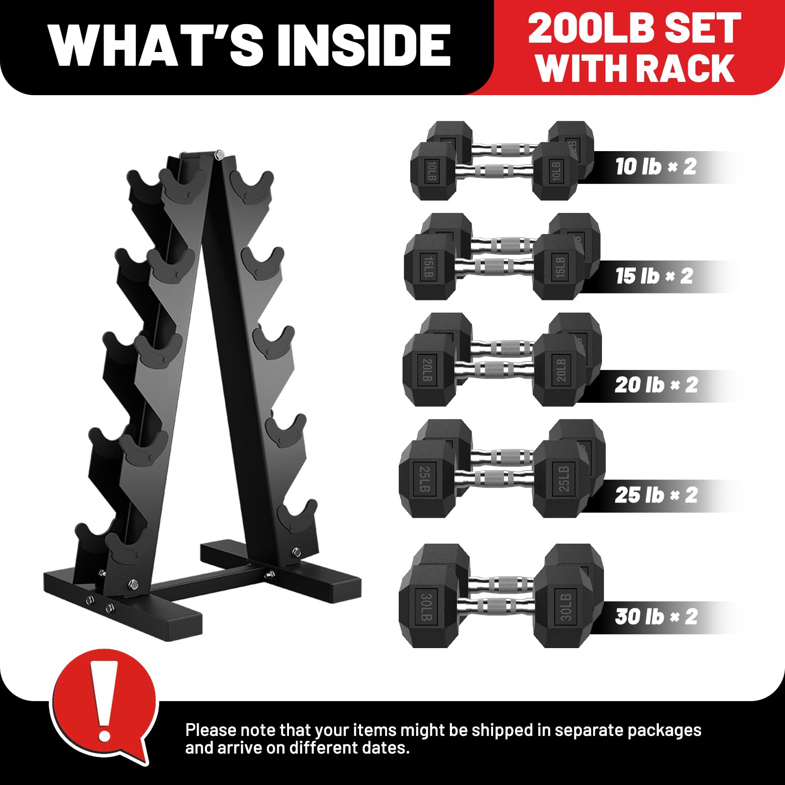 PAPABABE Hex Dumbbell Set with Storage Rack - 5-50lbs Rubber Coated Cast Iron Weights, Non-Slip Chrome Handles for Home Gym, Strength Training, CrossFit & Weightlifting | Space-Saving Design with Floor Protection & Noise Reduction | Perfect for Home Workouts, Garage Gym & Small Spaces
