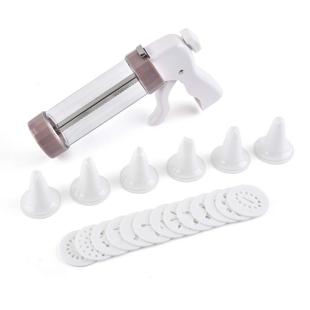 Hemoton 12-Piece Cookie Press Kit with 8 Stainless Steel Piping Tips - Professional Cookie Maker & Dessert Decorator Set for Baking, Cake Decorating, Cupcakes - Perfect for Home Bakers & Professional Kitchens (White)