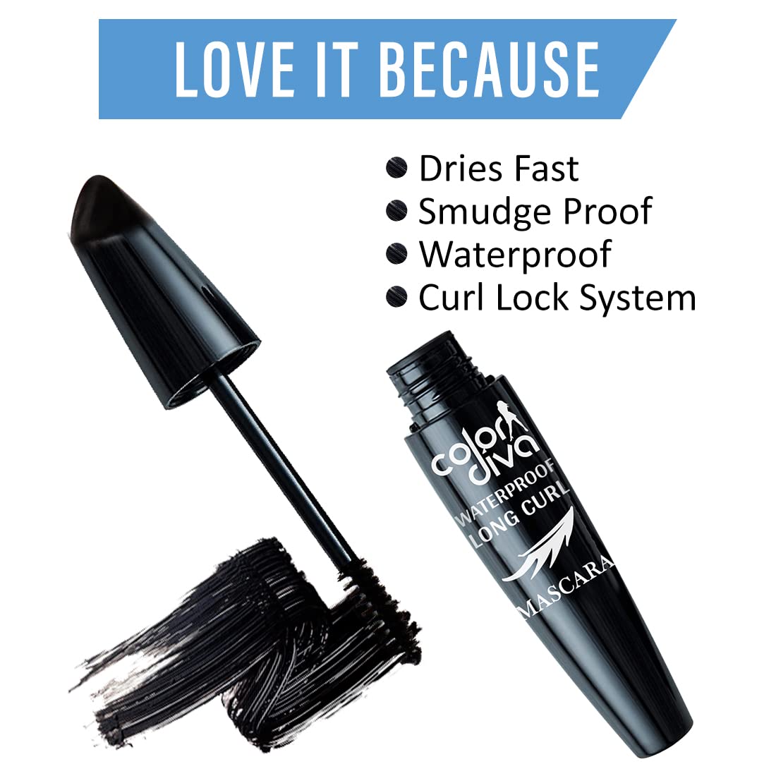 Color Diva Waterproof Long-Lasting Black Mascara (Shade-104, 6ml) - Volumizing & Lengthening for Day & Night Wear