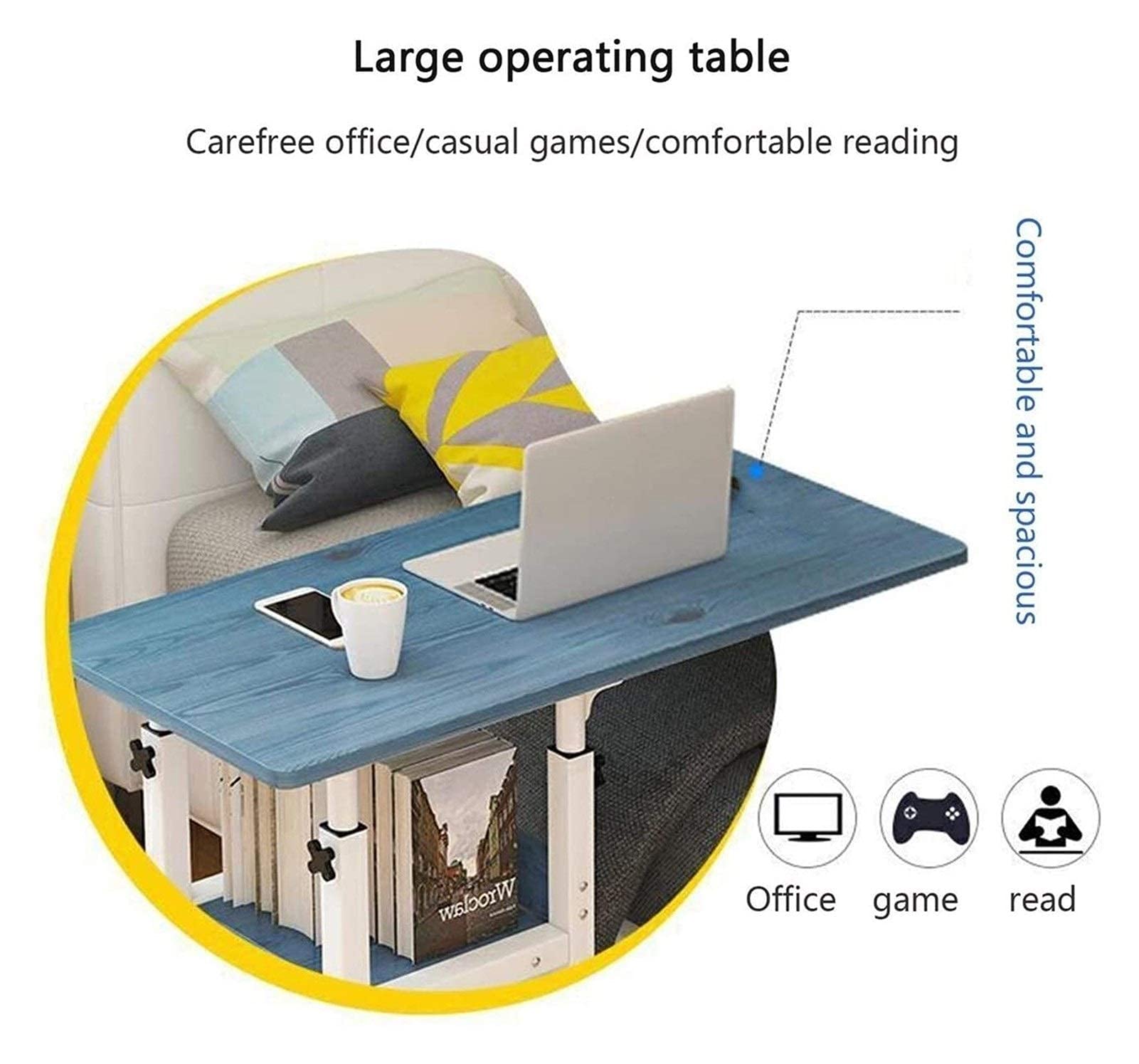 Adjustable Height Rotating Mobile Side Table with Wheels - Maple Cherry Finish Sofa End Table, Portable Laptop Desk for Home Office, Living Room & Bedroom Use