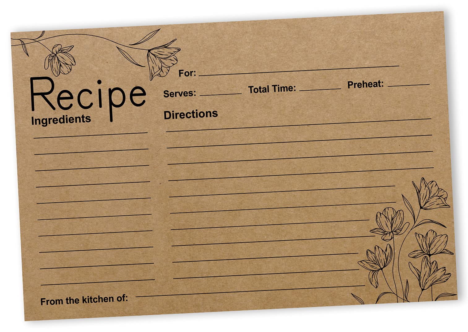6x4 Inch Kraft Floral Recipe Cards - Single-Sided Wedding, Bridal & Baby Shower Recipe Design Cards - Pack of 50 - Perfect for DIY Recipe Books, Gift Giving & Party Favors