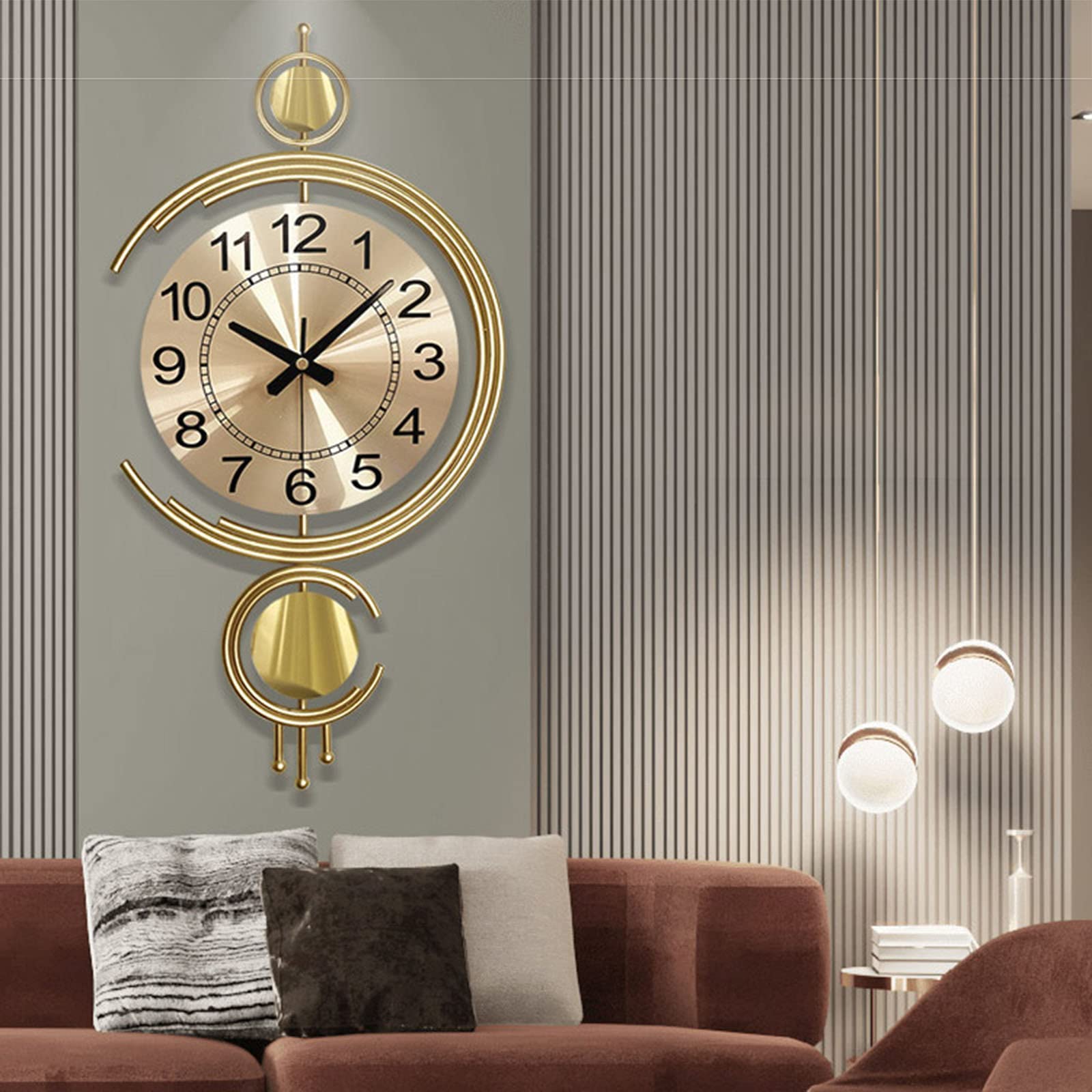 Modern Metal Wall Clock - Gold Sunburst Design, Silent Non-Ticking, 40x80cm - Perfect for Hotel, Bedroom & Living Room Interior Decor | Stylish Home & Office Decoration