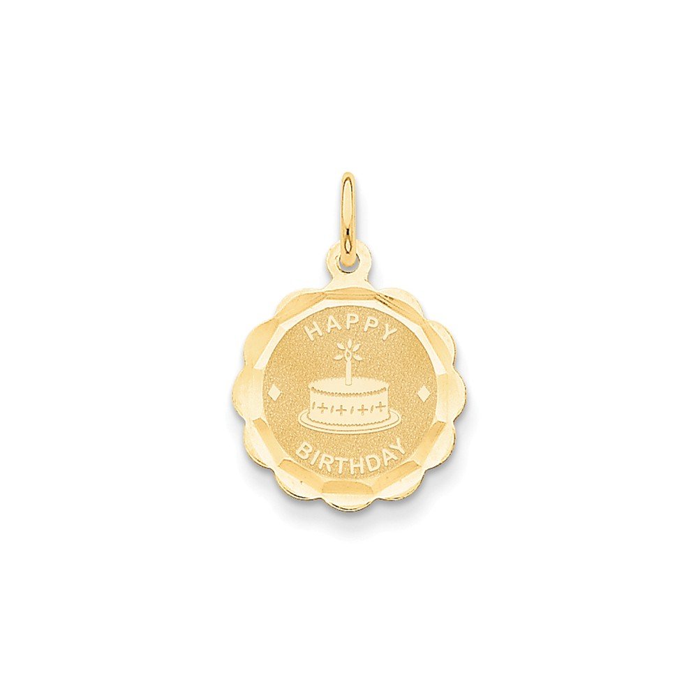 14K Yellow Gold Happy Birthday Charm - Elegant Polished Satin Finish Jewelry Gift for Women, Perfect for Birthday Celebrations, Anniversaries & Special Occasions