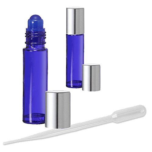 144 Pack Blue Glass Roll-On Bottles with Silver Caps for Aromatherapy Essential Oils - Bulk Wholesale (1 Gross) - Perfect for DIY Essential Oil Blends, Massage Therapy & Travel Size Skincare Products