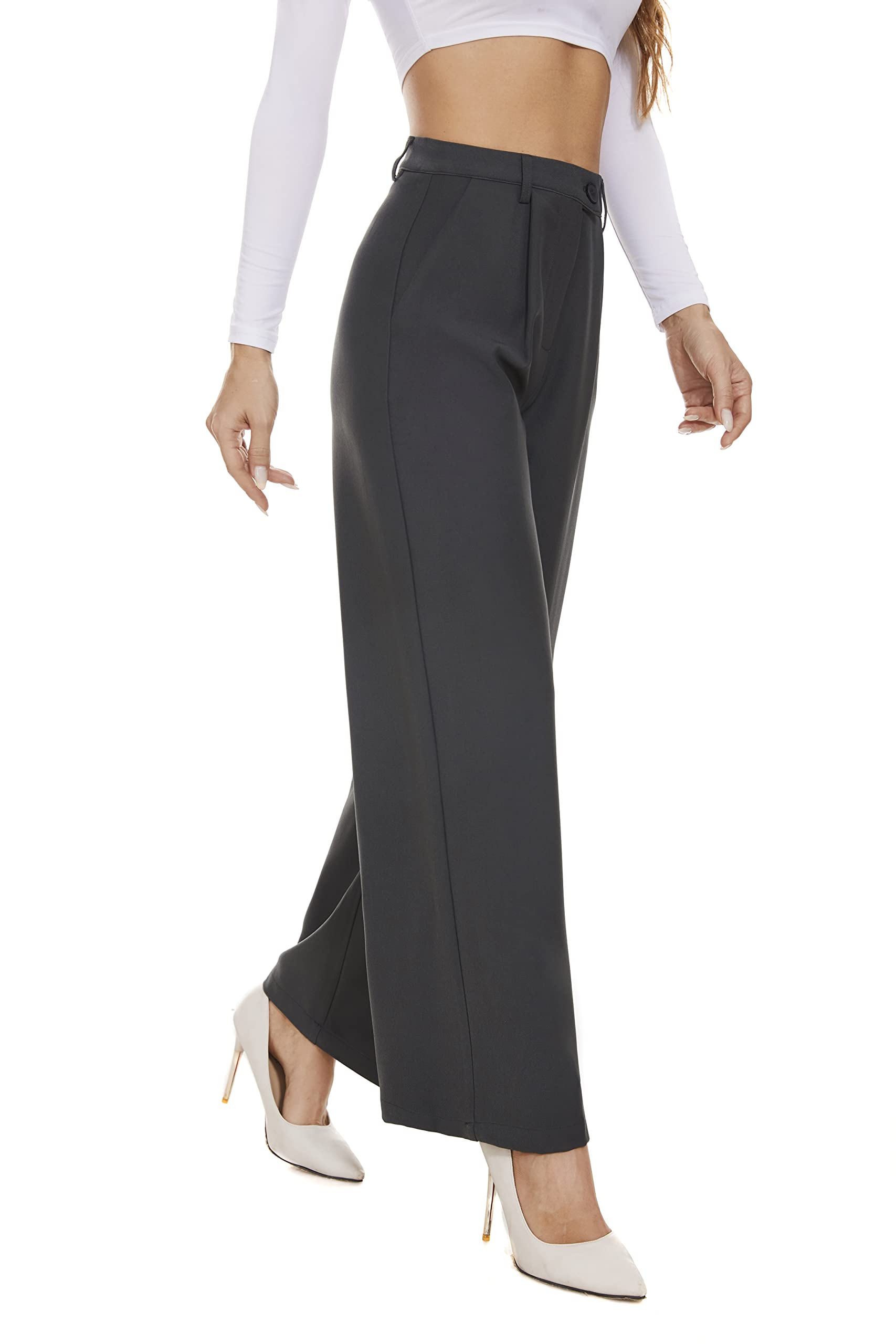 FUNYYZO Women's High Waist Wide Leg Pants - Asymmetric Button Detail Casual Work Trousers | Office Wear, Business Casual & Everyday Outfits
