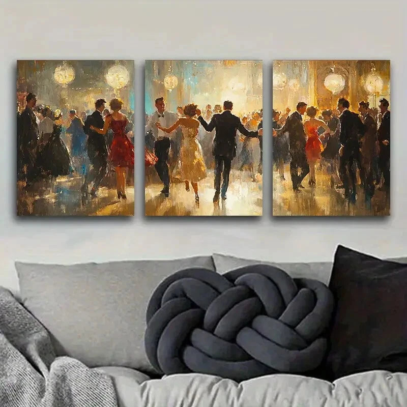 3-Piece Metal Print Wall Art - Ready to Hang Dancing People Silhouette Decor for Living Room, Bedroom & Office