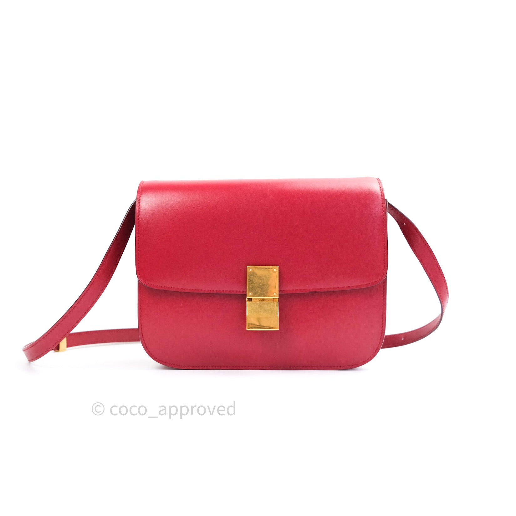 Celine Medium Classic Box Bag in Red Calfskin Leather - Perfect for Work, Travel & Evening Events