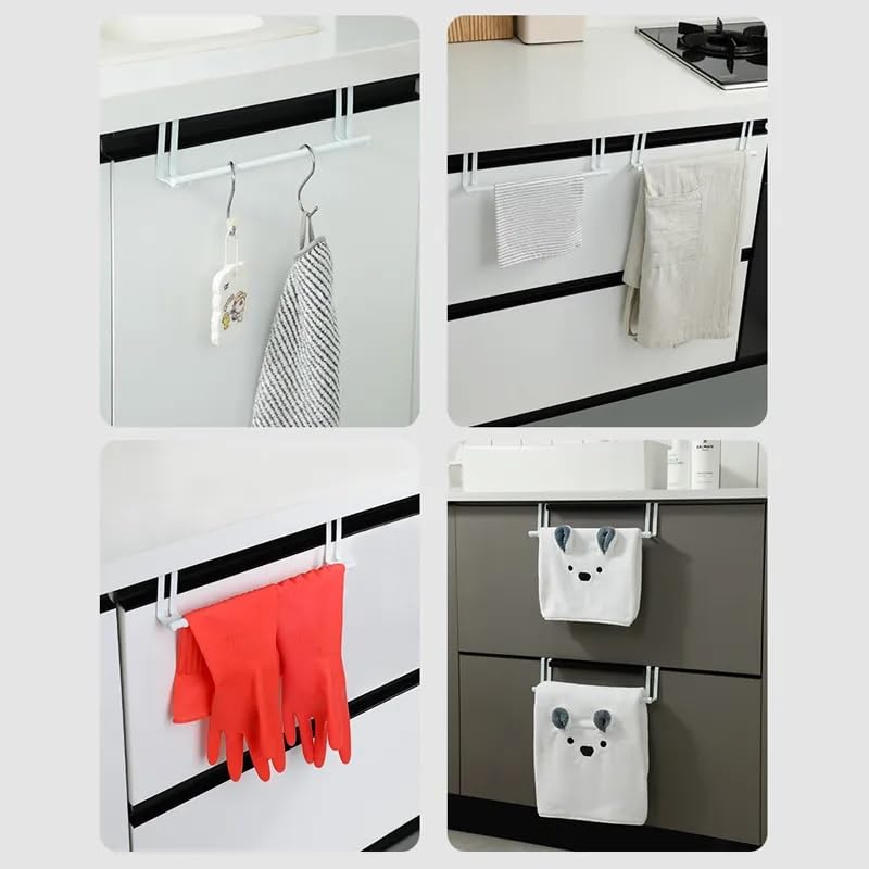 HOME CUBE Stainless Steel Towel Holder - Over Door Cabinet Hanger for Kitchen, Bathroom & Drawer Storage (Small) - Perfect for Organizing Towels, Robes & Utensils in Small Spaces