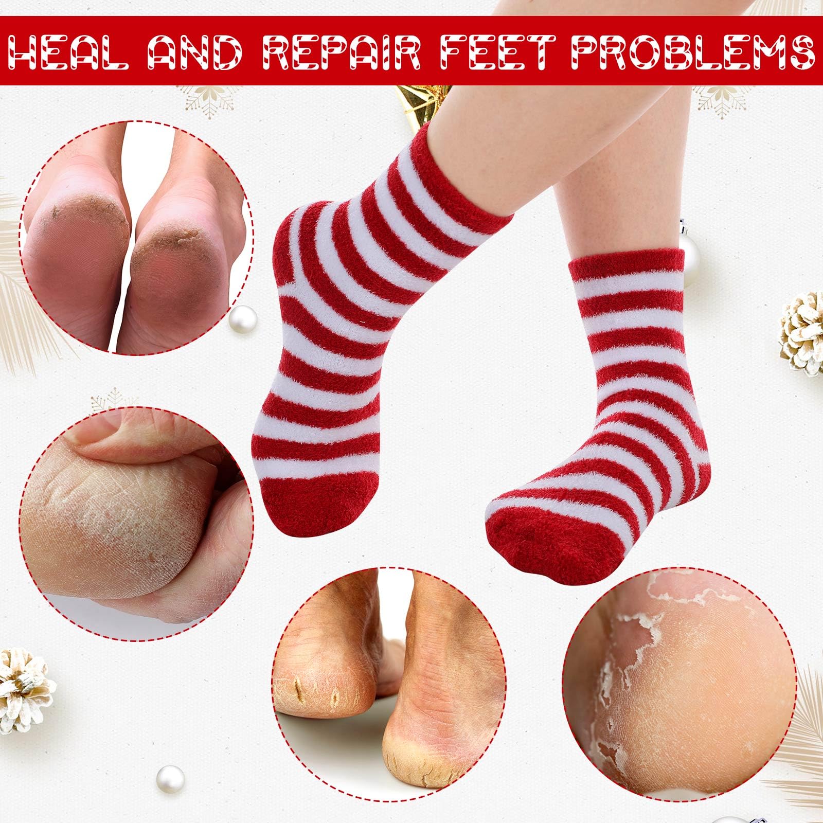 3 Pair Aloe Vera Infused Ultra Moisturizing Christmas Socks - Colorful Fuzzy Holiday Socks for Women & Men - Perfect for Spa, Gift Giving & Winter Comfort