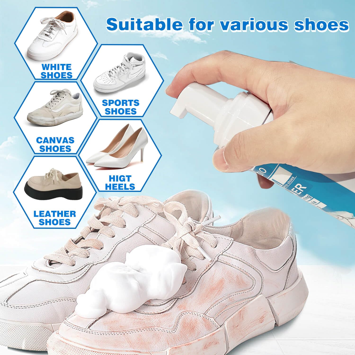 Premium Shoe Cleaner Kit - 6.76 Oz White Sneaker Cleaning Set with Brush, Towel & Sponge | Effective for Tennis, Canvas, Leather & PU Shoes | Perfect for Sneakerheads, Athletes & Daily Shoe Care
