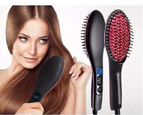 DERMKE 2-in-1 Ceramic Hair Straightener Brush & Curler for Women - Electric Styling Comb with Temperature Control & Digital Display (Multicolor) - Perfect for Home Use, Travel & Salon-Quality Styling