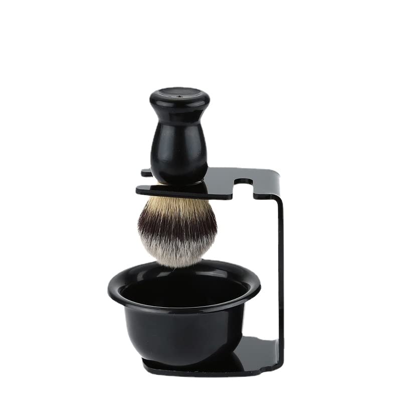3 in 1 Men's Shaving Brush Kit with Acrylic Brush & Black ABS Resin Bowl - Premium Beard Cleaning Tools for Wet Shaving - Ideal Gift for Men, Home & Travel Use