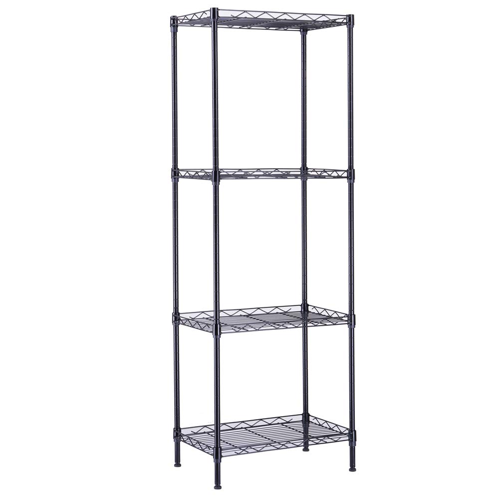 4-Tier Adjustable Metal Storage Rack - Heavy Duty Wire Shelving Unit for Pantry, Closet, Kitchen, Laundry & Bathroom Organization (Black, 4-Tier) - Perfect for Home, Office & Garage Storage Solutions