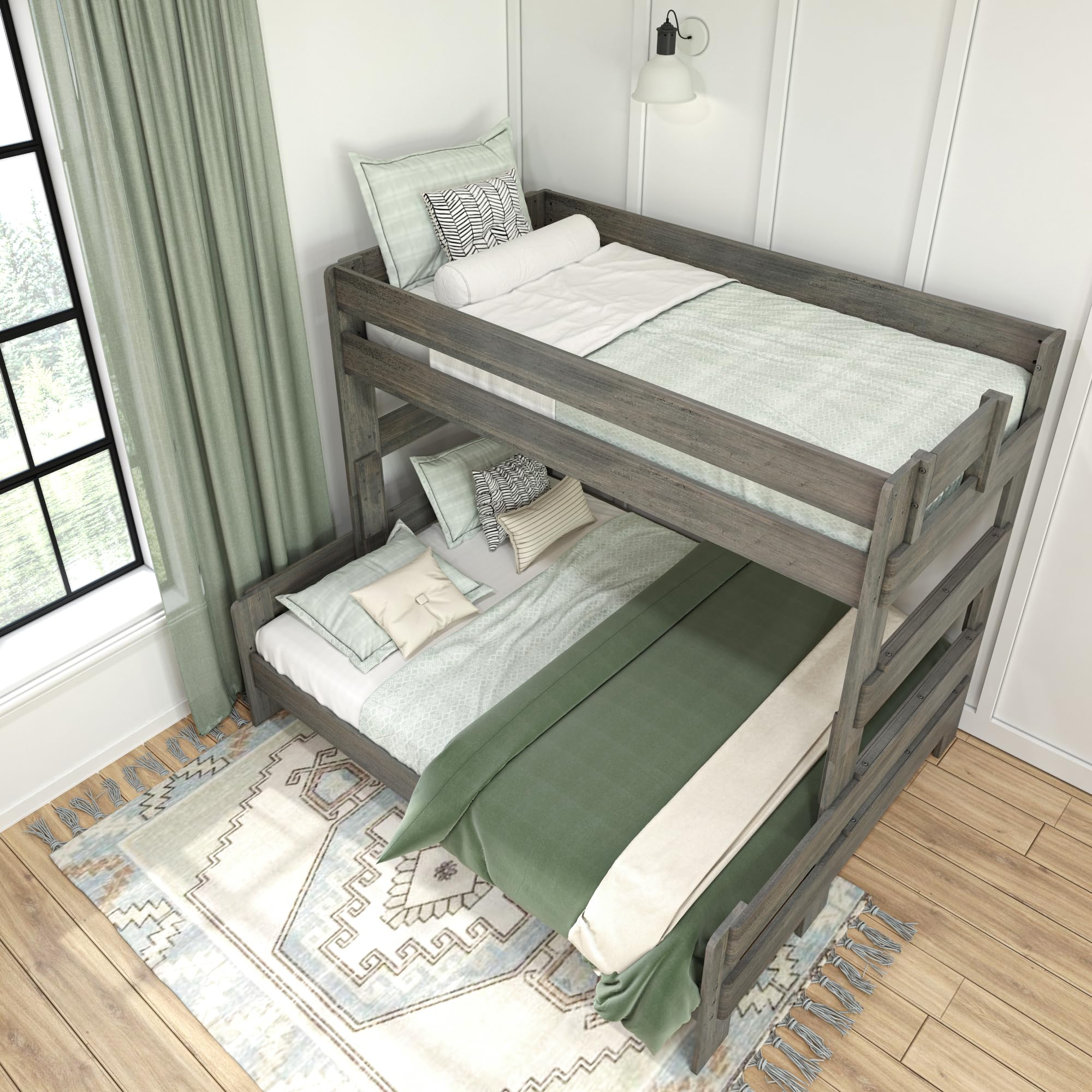 Max & Lily Solid Wood Twin XL Over Queen Bunk Bed Frame for Kids - No Box Spring Needed - Driftwood Finish | Space-Saving Kids' Bedroom Furniture for Siblings or Sleepovers