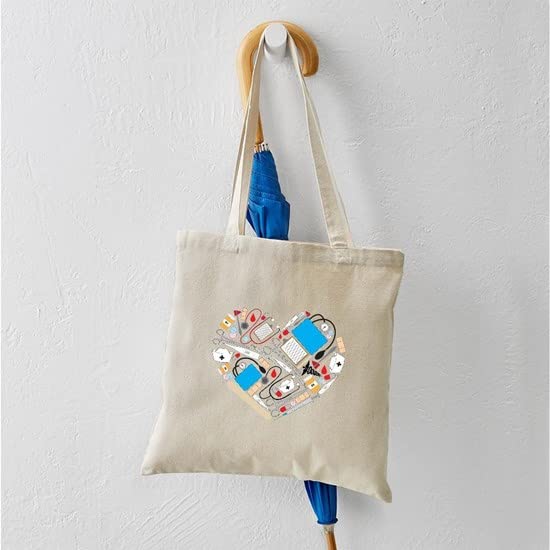 Nursing Tools Heart Tote Bag - Natural Canvas Reusable Shopping Bag for Nurses & Healthcare Workers - Perfect for Work, Groceries & Daily Use