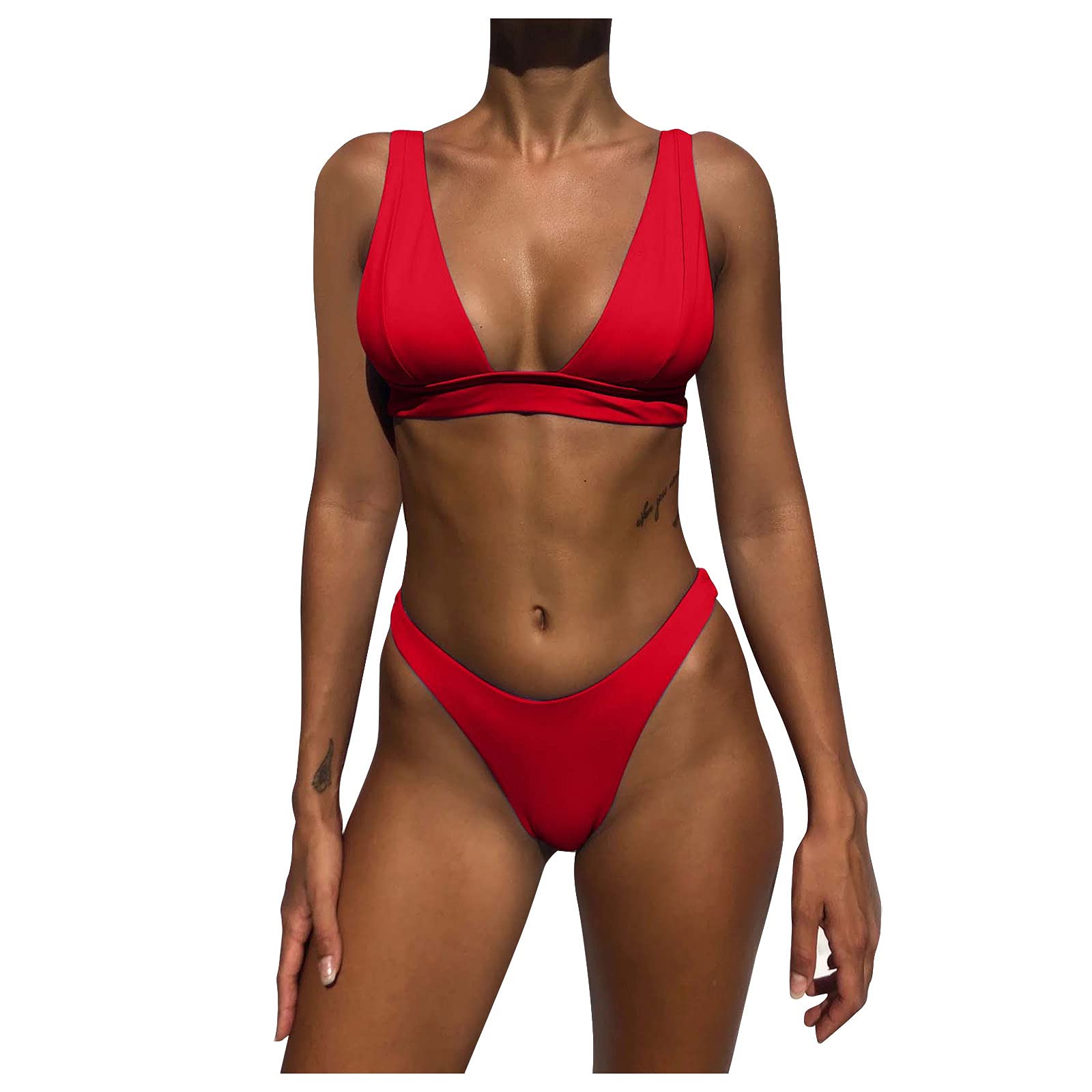 FMCHICO Women's Solid Color Spaghetti Strap Bralette Bikini Set - 2 Piece Swimwear for Beach, Pool & Summer Vacation | Comfortable & Stylish Swim Suit for Women