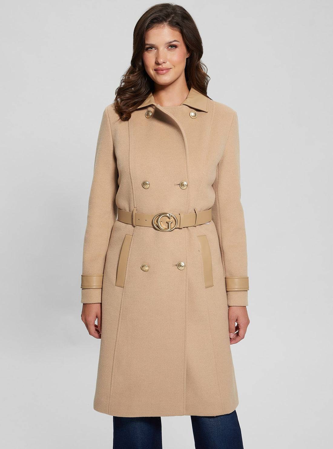Beige Amelia Belted Coat for Women | Elegant Trench Coat with Waist Belt | Perfect for Office, Date Night & Fall Fashion