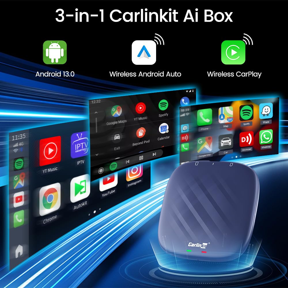 Carlinkit Tbox Plus Android 13.0 CarPlay Box - 8GB RAM 128GB Storage, 8-Core AI Box Adapter for Wired CarPlay - Supports Netflix, YouTube, Hulu Streaming & Online Upgrade - Perfect for In-Car Entertainment & Long Road Trips