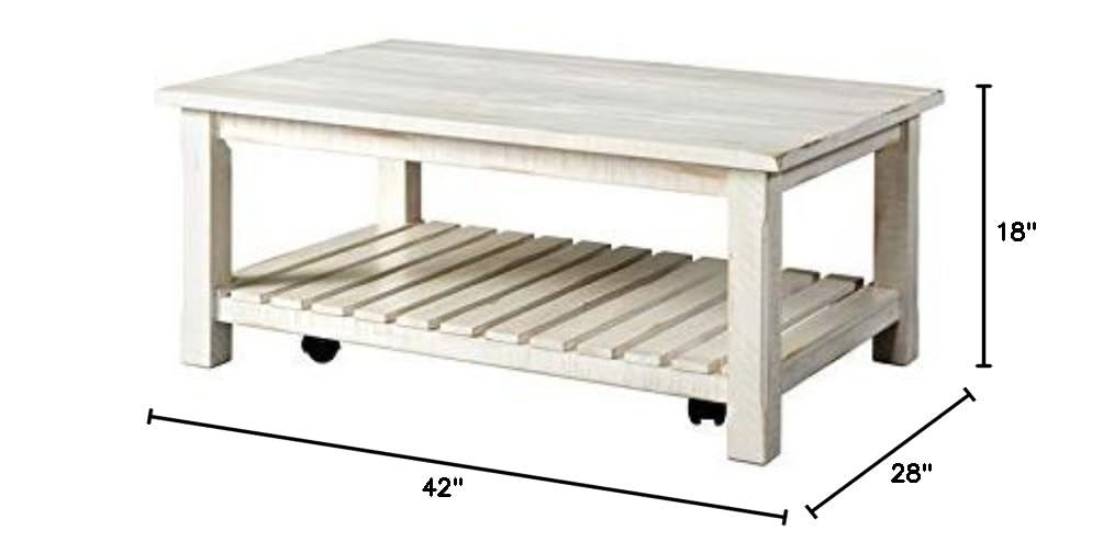 BOWERY HILL Solid Wood Barn Door Coffee Table - Antique White Finish | Rustic Farmhouse Living Room Furniture for Home Decor