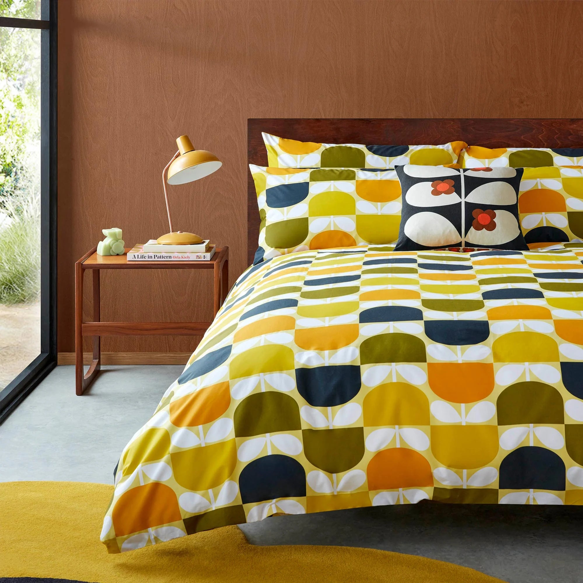 Orla Kiely Block Stem Duvet Cover Set - Sicilian Lemon Pattern, 100% Cotton Luxury Bedding, King/Queen Size - Perfect for Modern Bedrooms & Guest Room Decor