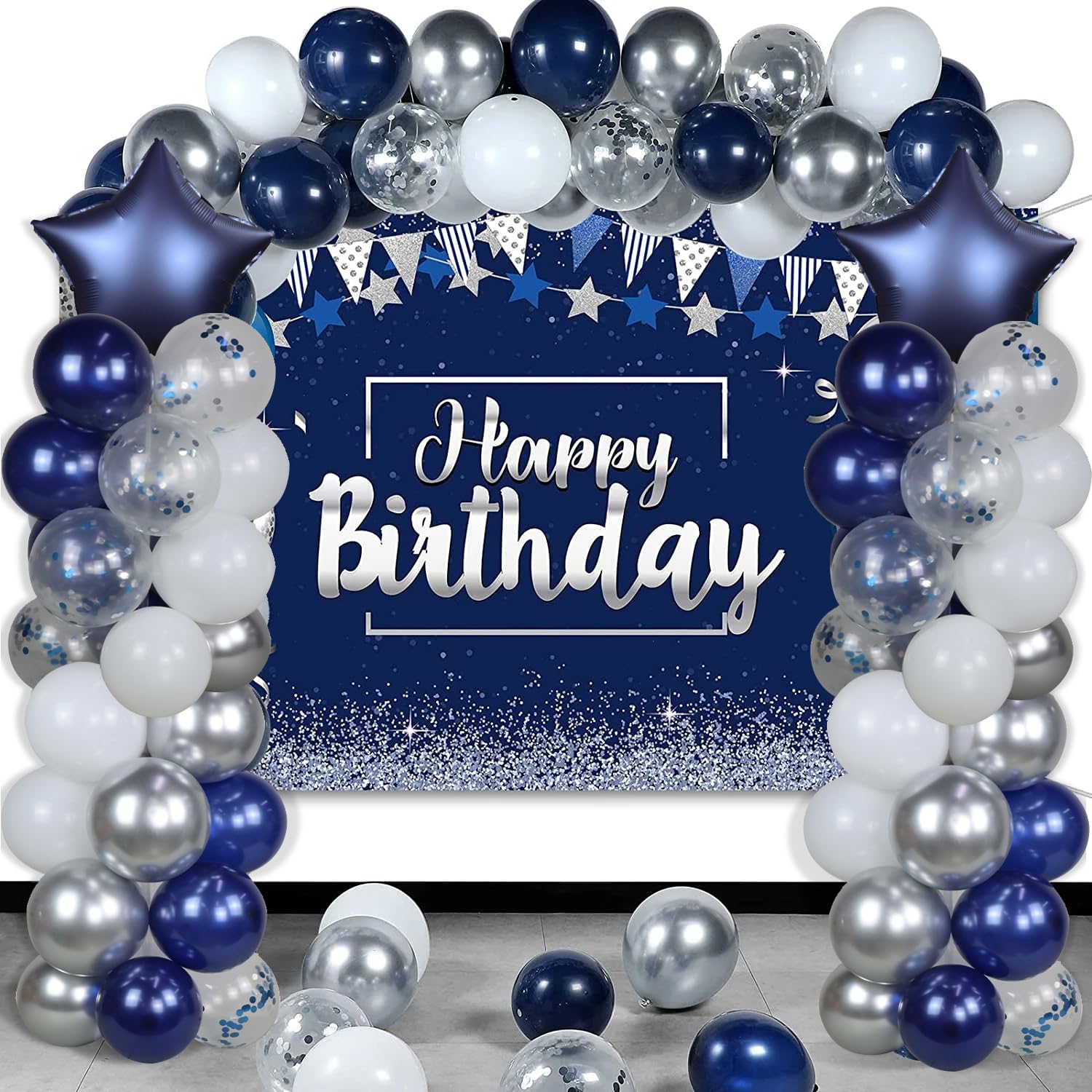 2 Sets of 5 Feet Balloon Column Kit with 80 Pcs Navy Blue & Silver Balloons - Perfect for Boy Birthday, Wedding, Baby Shower, Bridal Shower, Graduation Party Decorations | Great for Indoor & Outdoor Party Decor, Photo Backdrops, and Event Centerpieces
