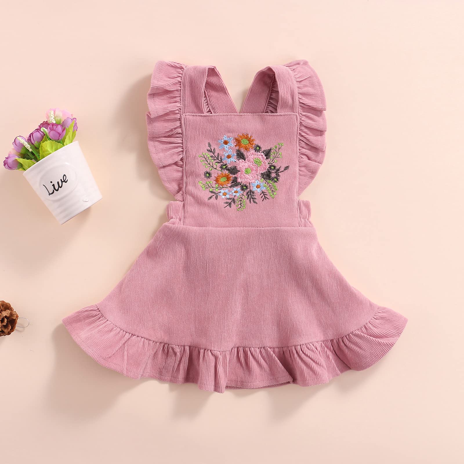 MERSARIPHY Baby Girls Suspender Dress - Embroidered Straps Skirt Overall Winter Fall Outfit for Infant & Toddler | Perfect for Holiday Photos, Family Gatherings & Special Occasions