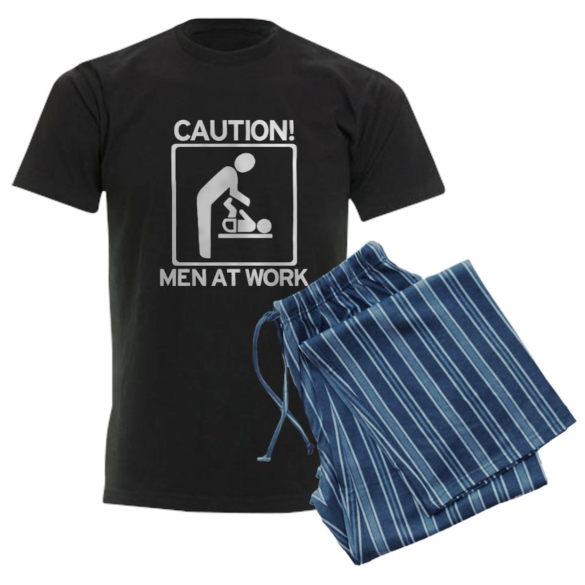 New Dad To Be Caution Men At Work Novelty Men's Pajama Set - Comfortable Dark P Sleepwear for Expecting Fathers | Perfect for Baby Showers, Pregnancy Announcements & Relaxing at Home