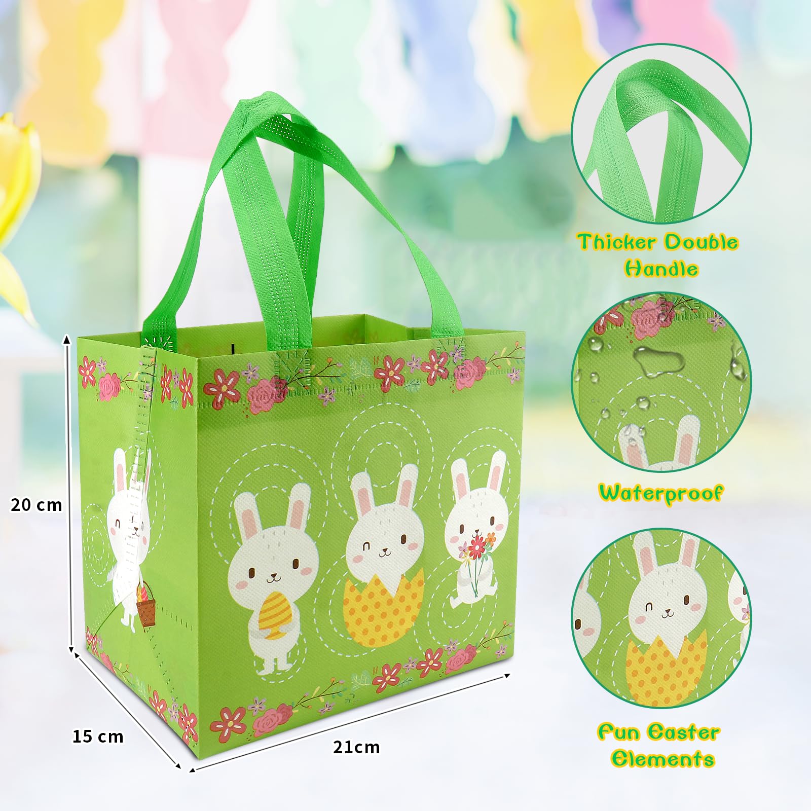 6PCS Easter Egg Hunt Bags with Handles - Bunny Carrot Chick Themed Easter Treat Bags, Reusable Non-Woven Gift Bags for Easter Party Supplies, Egg Hunt Games & Gift Wrapping - Perfect for Easter Celebrations, Classroom Activities & Spring Festivals