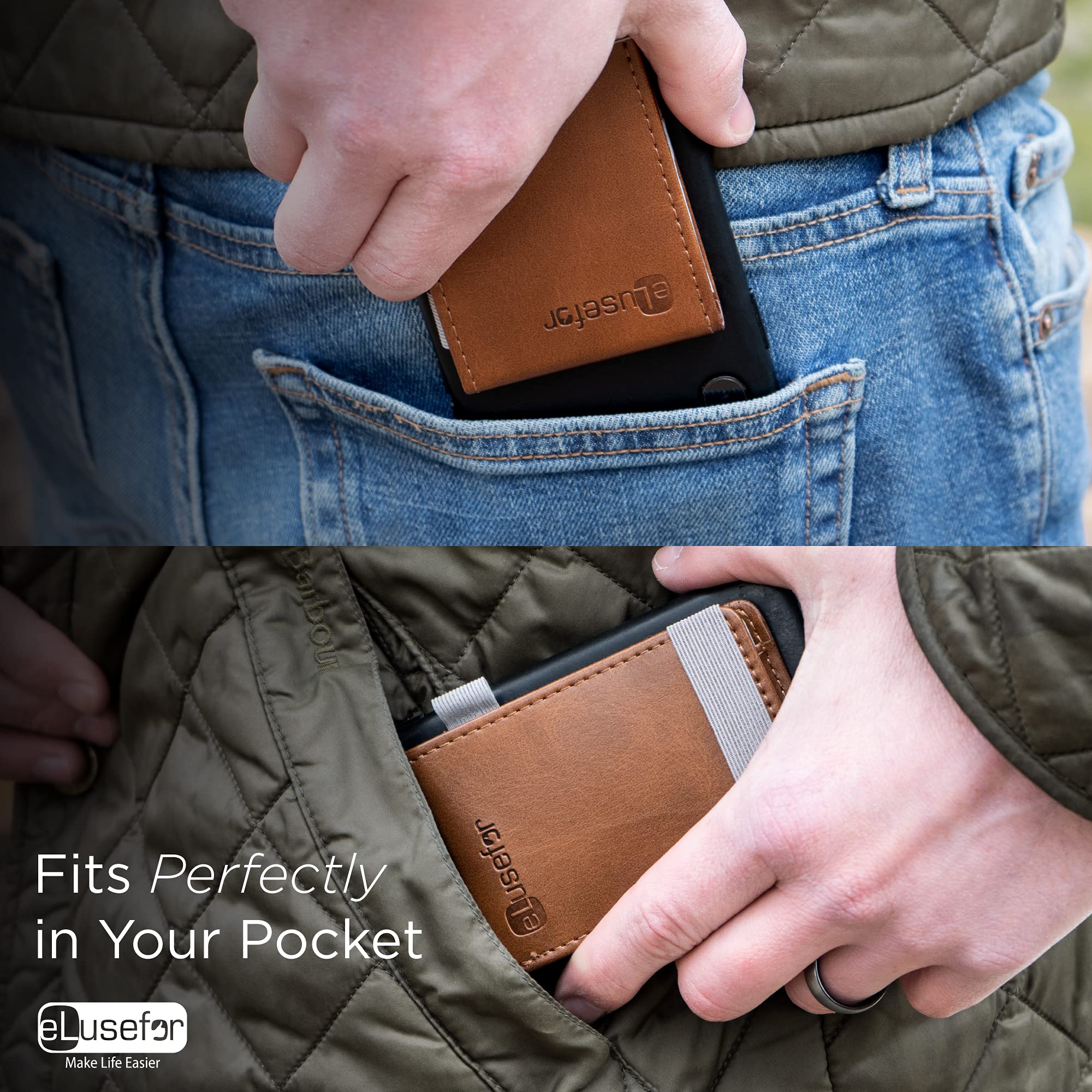 Stick-On Phone Wallet & Card Holder for iPhone & Android - Slim RFID Blocking Leather Case - Saddle Brown | Perfect for Hands-Free Shopping, Travel & Everyday Use